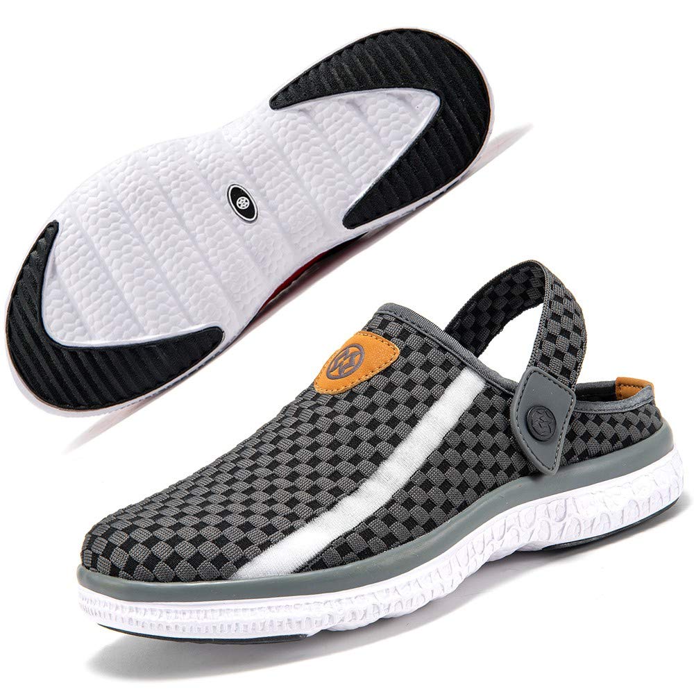 Unisex Clogs Hausschuhe Atmungsaktiv Mesh Pantoletten Sommer Beach Freizeit Schuhe rutschfest Weiche Sohle Sandalen für Damen Herren 36-48 45 EU Dunkelgrau 2342 Angebot bei HelloDeals