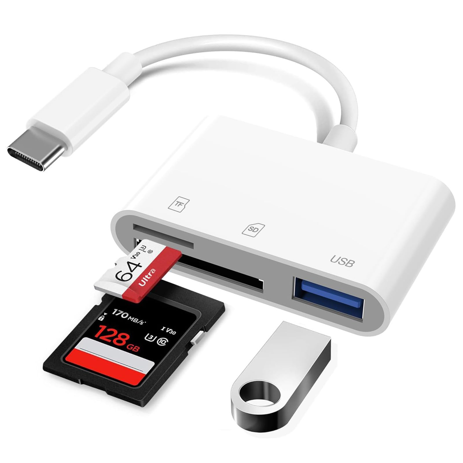 USB C SD Kartenleser, SD Kartenleser USB C SD Card Reader mit Dual Slot für SD/TF, Plug and Play, SD-Kartenleser Adapter, SD Kartenleser Fotografie Speicherkartenadapter für SDXC, SDHC, SD, Micro SDXC white-3 in 1 USB-C auf SD Kartenleser Adapter Angebot bei HelloDeals