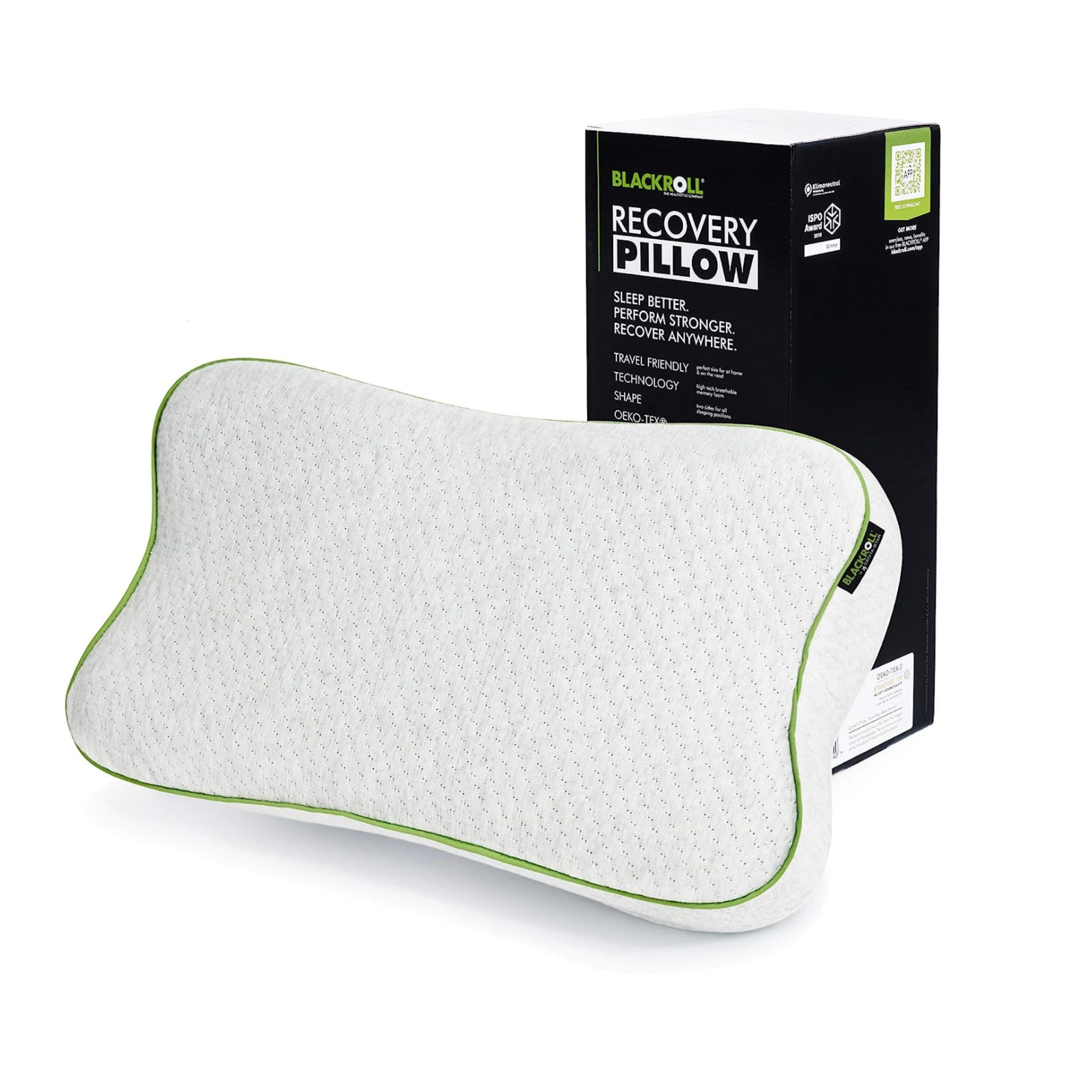 BLACKROLL® Recovery Pillow (50 x 30 cm), Kopfkissen für erholsamen Schlaf, ergonomisches Kissen mit Travel Bag für Reisen, Nackenkissen aus Viscose Memory Schaum, Made in Germany Hellgrau Angebot bei HelloDeals