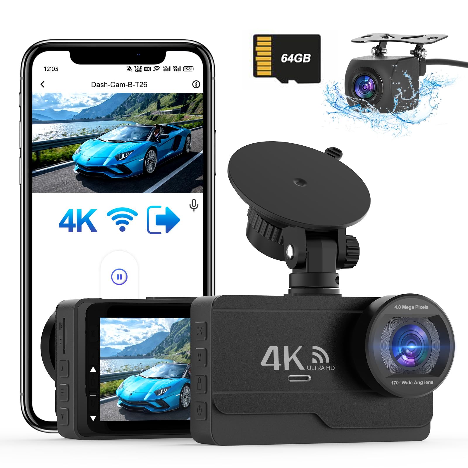 SIGRILL 4K/2K+1080P Dashcam Auto Vorne Hinten,WiFi Dash Cam mit 64GB SD Karte, Dasch-cam Auto Nachtsicht, 170°Weitwinkel WDR, 24/7 Parküberwachung Funktionalität, G-Sensor, Loop-Aufnahme, Max 256GB Angebot bei HelloDeals
