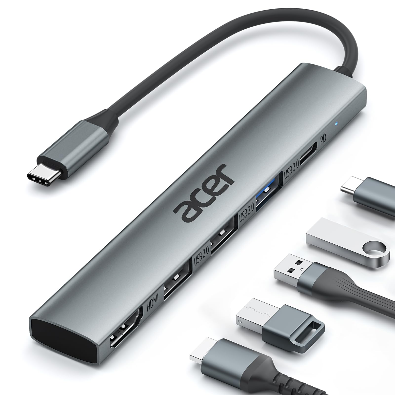 acer USB C Hub 5 in 1, Tragbarer 4K HDMI Adapter PD 100W, 3X USB A Datenport, USB C auf HDMI Adapter kompatibel mit acer Laptop, Chromebook, Surface, Galaxybook, MacBook Pro/Air, iPad Pro/Air Angebot bei HelloDeals