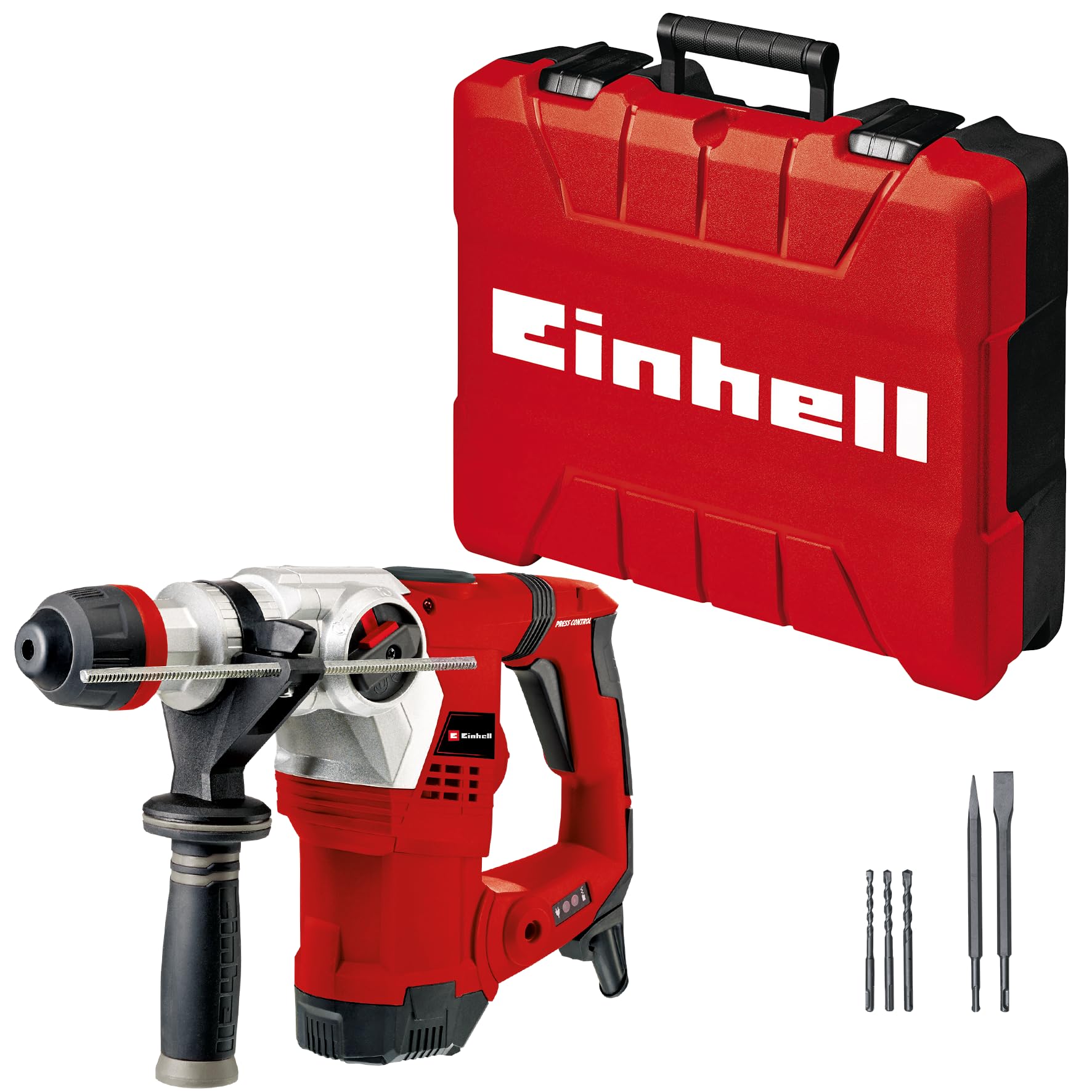 Einhell Bohrhammer TE-RH 32 4F Kit (1250 W, 5 Joule, 32 mm Bohrleistung in Beton, SDS-Plus, Anti-Vibrationsgriff, inkl. E-Box, 3 Bohrer, Spitzz- und Flachmeißel) inkl. Zubehör (Neuheit 2020) Angebot bei HelloDeals