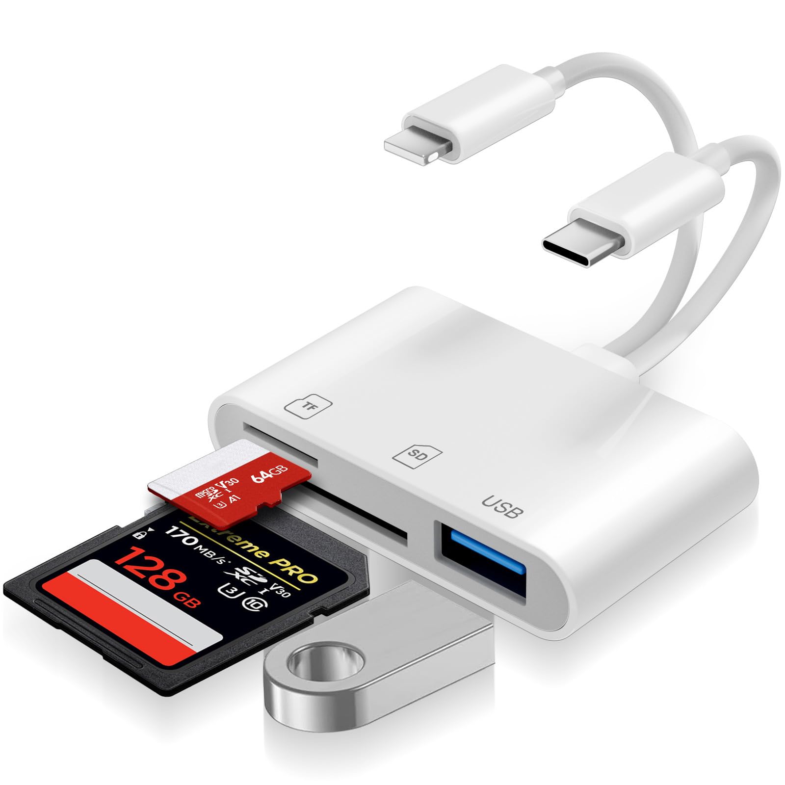 Loydia 3 in 1 USB C Micro SD Kartenleser, SD-Karten Adapter für iPhone, Lightning Kamera Kartenleser SD/TF Speicherkarte Adapter, Plug & Play, SD Card Reader for iPhone, Laptop, Tablet, Huawei, Xiaomi Angebot bei HelloDeals