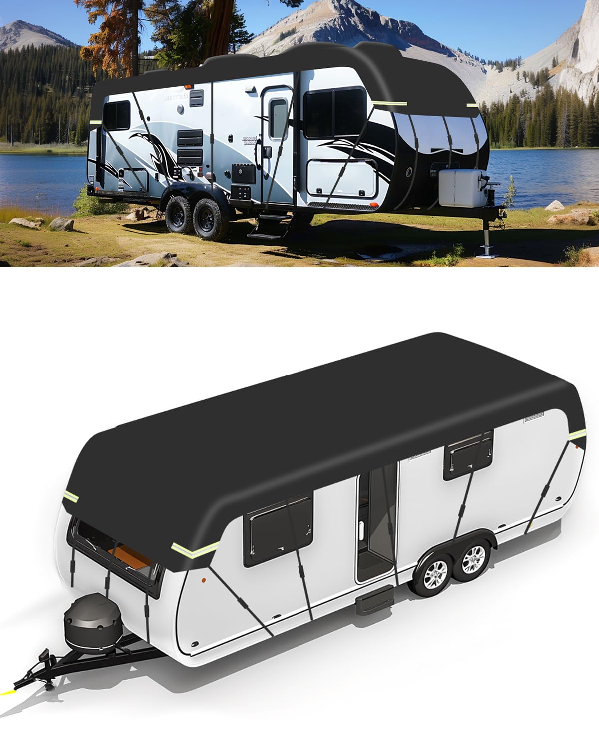 SUPAREE Wohnwagen Abdeckung Dach Wohnwagen Schutzhülle wasserdicht Wohnwagen Abdeckplane Schützt vor Staub, Feuchtigkeit und UV-Strahlung 210D Oxford Gewebe mit Reflektorstreifen (6,5 x 3m) Angebot bei HelloDeals