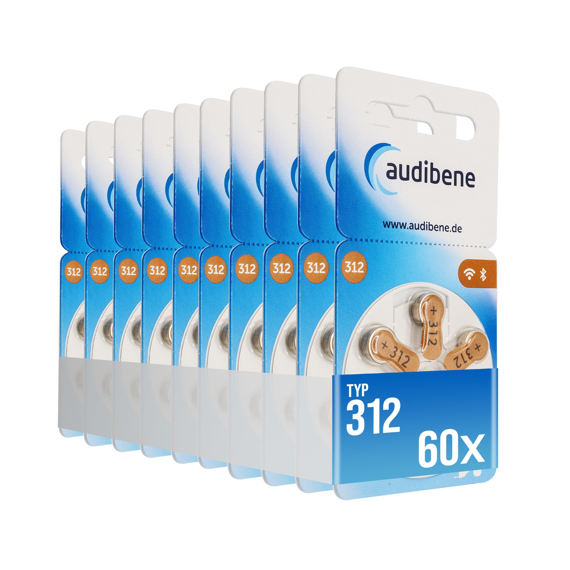 audibene Hörgerätebatterien Typ 312 braun, Batterien für Hörgeräte 60 Stück Vorratspack, Made in Germany, inkl. GRATIS Reinigungstuch, Wireless Approved, quecksilberfrei 60 Typ 312 braun Angebot bei HelloDeals