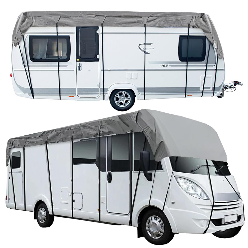 Wohnwagen Abdeckung, Wohnwagen schutzhülle, Grauer Premium Vliesstoff, UV, Wasser und staubbeständig, Universal Wohnwagenverdeck (L800 x W300cm(L314 x W118in)) Angebot bei HelloDeals