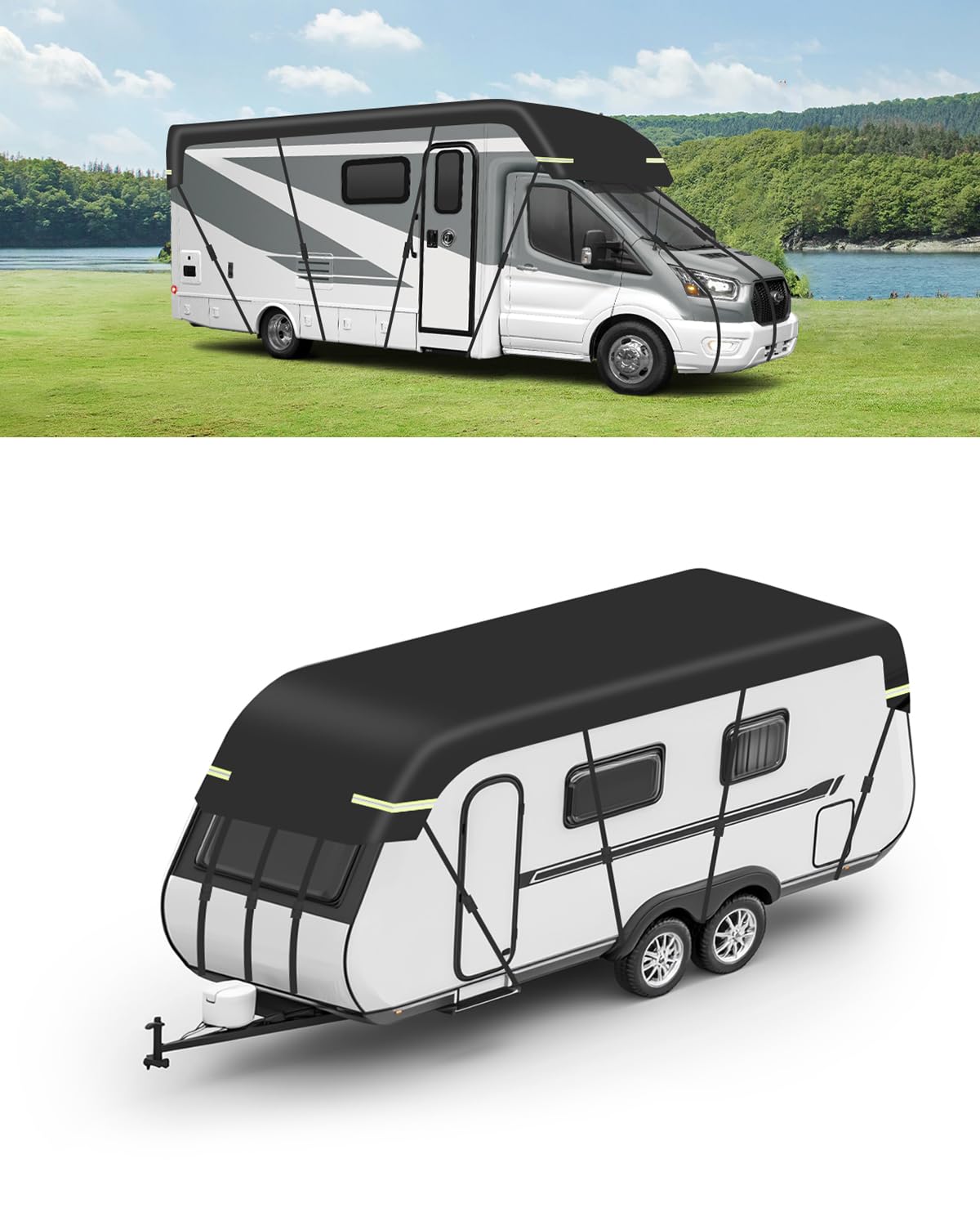 SUPAREE Wohnwagen Abdeckung Dach Abdeckplane Wohnwagen Wasserdicht Wohnwagen Schutzhülle Dach Schützt vor UV 210D Oxford Gewebe mit Reflektorstreifen (5.5 x 3m) 5,5 x 3m Angebot bei HelloDeals