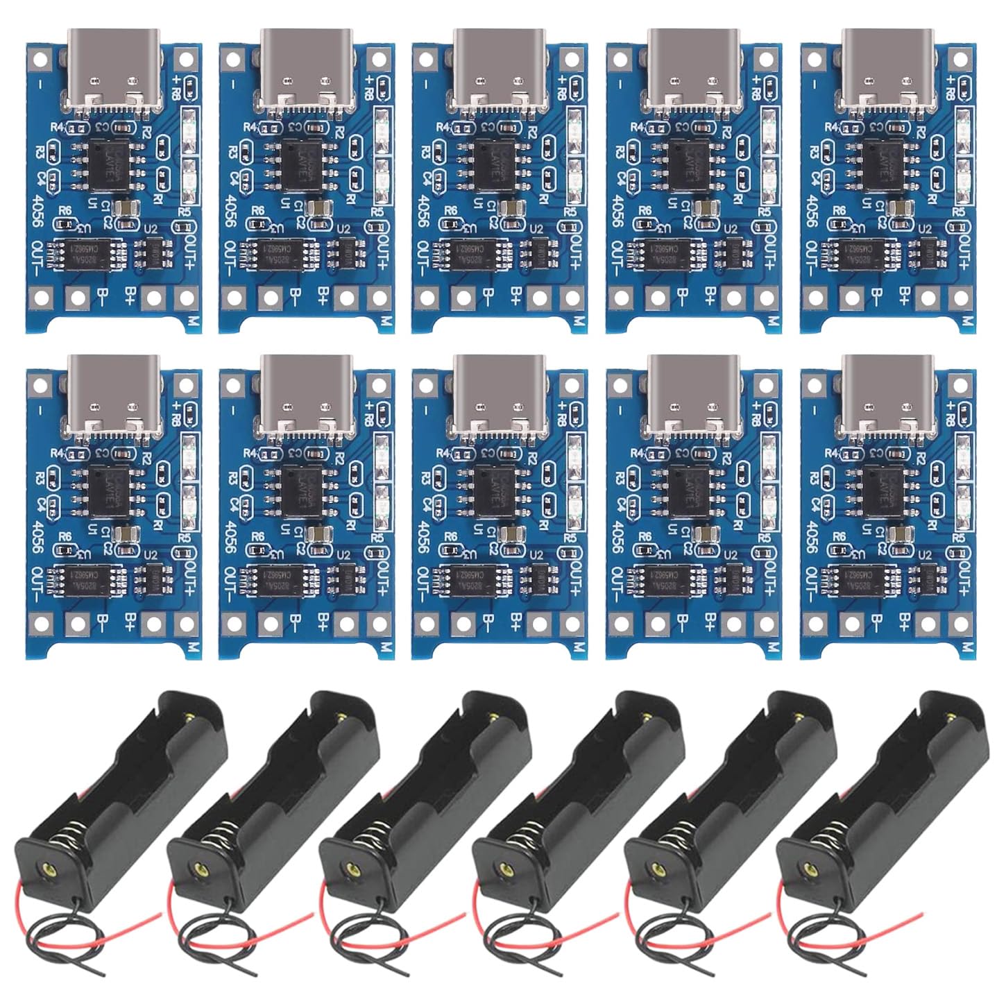 GTIWUNG 6 Stück 3.7V 18650 Batteriehalter mit Wire Leads, Single Slot + 10 Stück Type-C USB 5V 1A 18650 Lithium Battery Charger Module Charging Board with Dual Protection Functions 10 Stück Type-C USB + 3.7V Batteriehalter Angebot bei HelloDeals