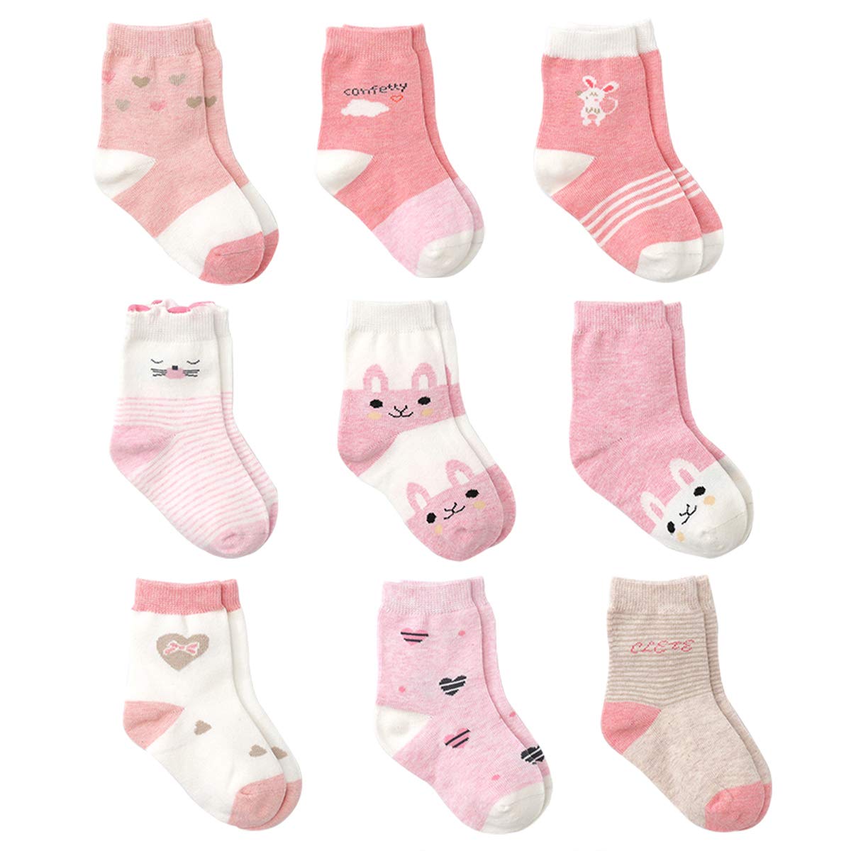 Cotton Coming Rosa Baumwolle Baby Mädchen Socken,9 Paar Süß. Kleinkind Mä dchen Socken mit Griffen Angebot bei HelloDeals