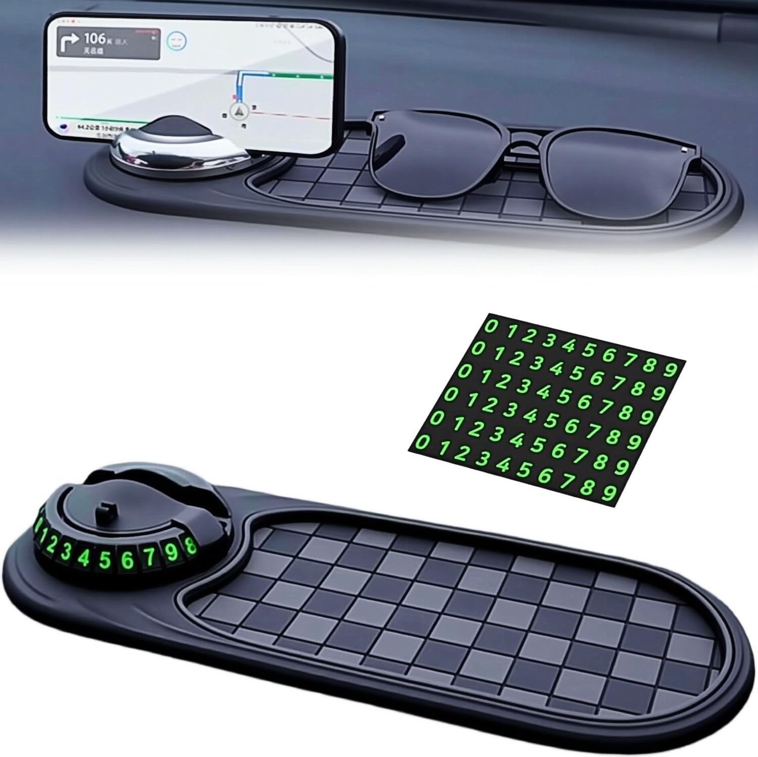 Antirutschmatte Auto, Silikon Auto Antirutschmatte Handy, Multifunktionaler Handyhalter, 360° Drehbar Anti Rutsch Armaturenbrett Matte mit Parknummer Autodekorationen (A) Angebot bei HelloDeals