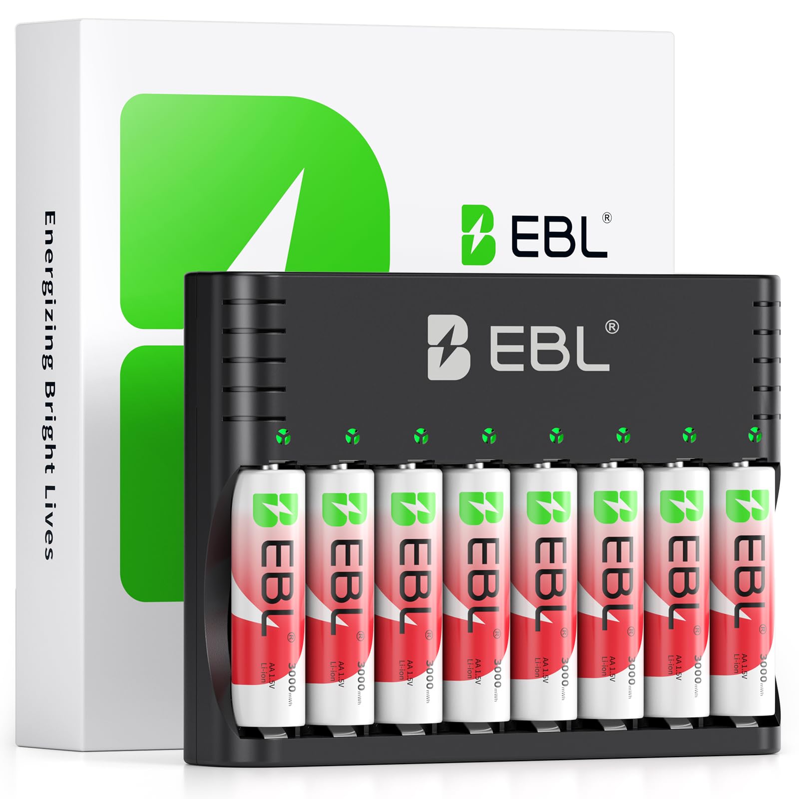 EBL Wiederaufladbar Lithium Akkus AA 8 Pack mit Ladegerät, 1.5v 3000mWh 1600 Zyklen Langlebige AA Batterien, Wiederaufladbare Lithium Batterie AA Ladegerät für Li-Ion AA/AAA Akkus Angebot bei HelloDeals