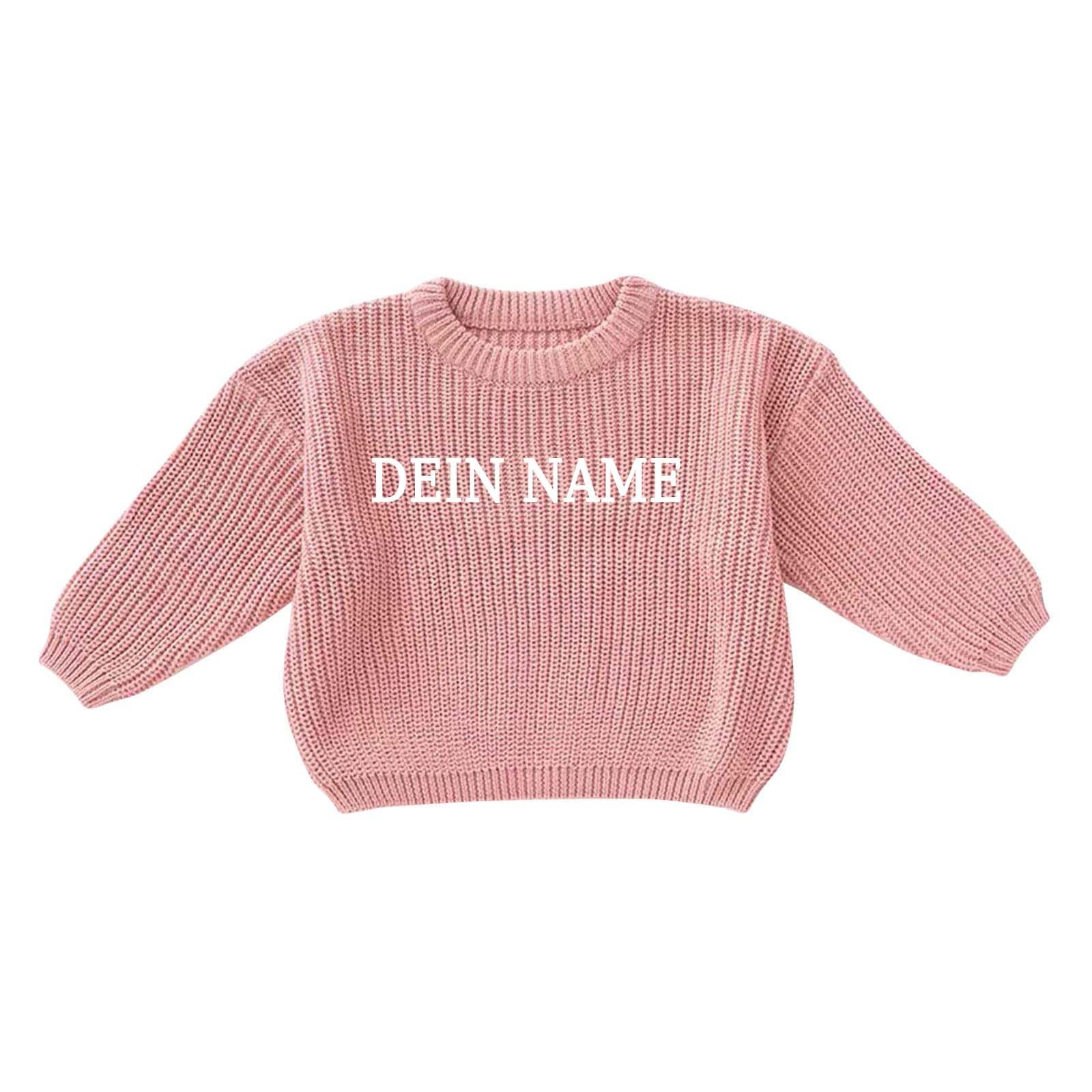 Personalisierte Pullover Baby 3 Monate - 5 Jahre Strickpullover Kleinkinder mit Name Stickerei Baumwolle Pulli Einfarbige Winterkleidung Jungen/Mädchen Gestrickt Sweatshirt Kinder Herbst Oberteile 002 Rosa 1-2 Jahre Angebot bei HelloDeals