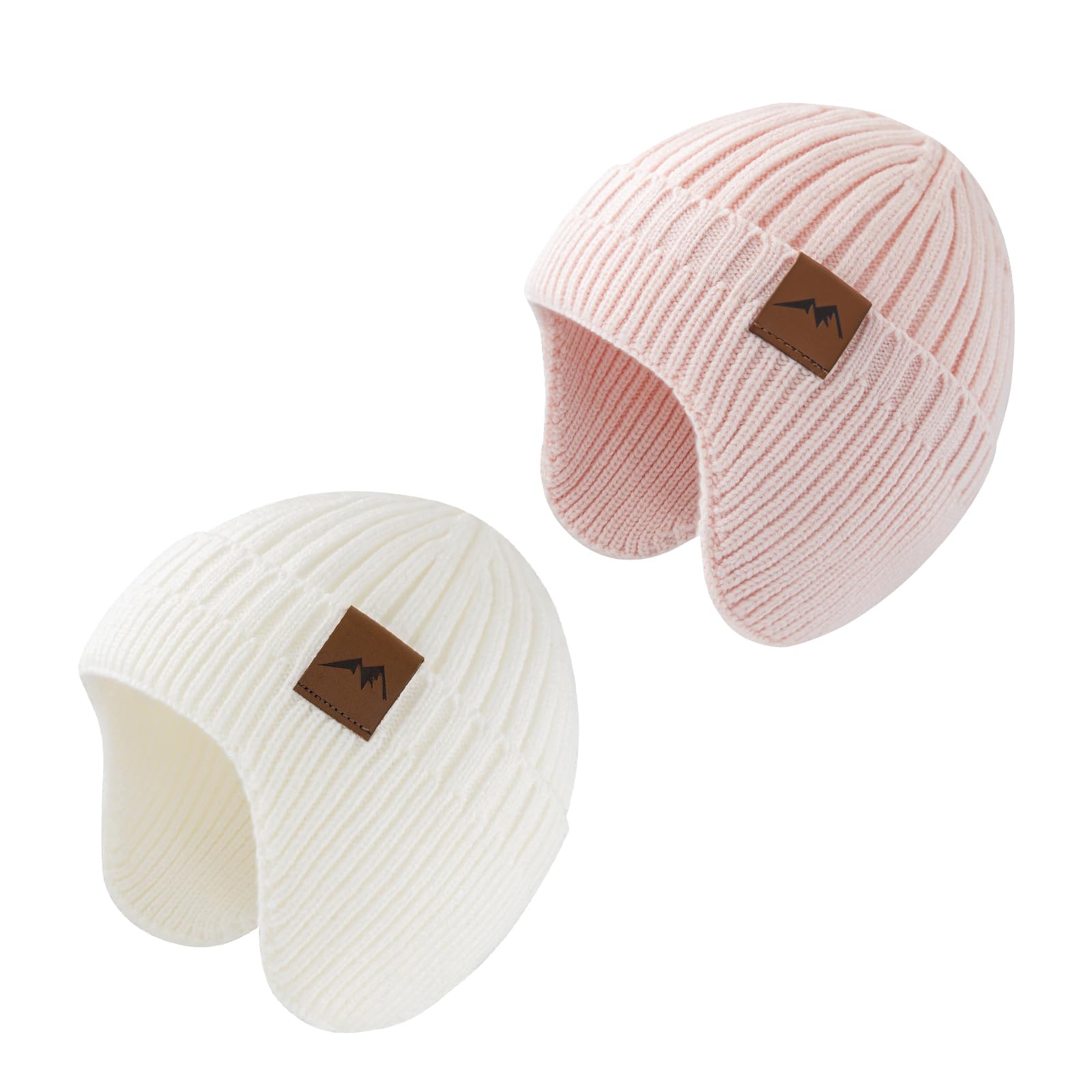 SEYUFN Mädchen Mütze Jungen Baby Wintermütze Kinder Babymütze Winter Strickmütze Junge Dinosaurier Beanie Kinder Warm 6-24 Monate A-Rose&Weiß Angebot bei HelloDeals