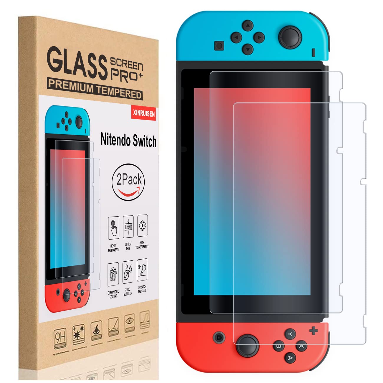 XINRUISEN 2Stück Displayschutzfolie Gehärtetem Glas für Nintendo Switch 2017/2019, Panzerglas Schutzfolie für Nintendo Switch Displayschutz Anti-Bläschen, 9H Härte, Glas Screen Protector Clear Angebot bei HelloDeals