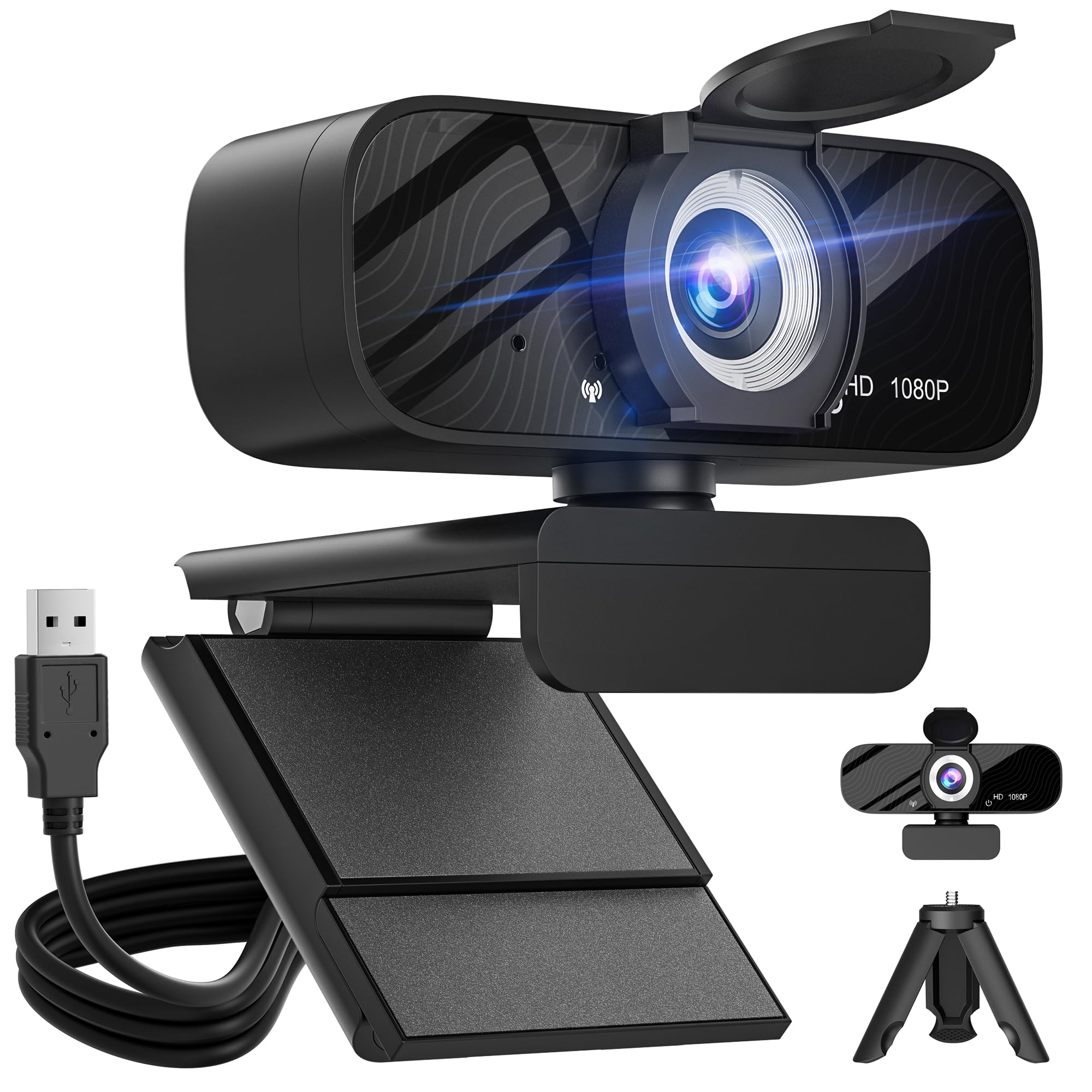 Gohero HD Webcam 1080P mit Mikrofon, Datenschutzabdeckung, Weitwinkelinsel, Automatische Lichtkorrektur, USB Anschluss für PC, Laptop, Mac （Black）-3 Angebot bei HelloDeals