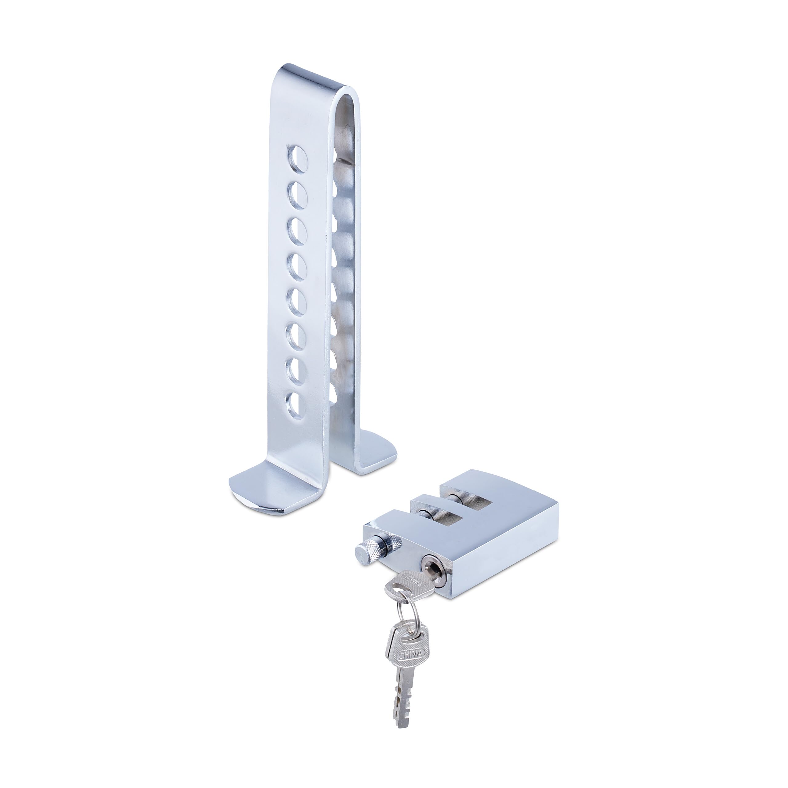 Relaxdays Pedalschloss, Diebstahlschutz für Auto & Wohnmobil, 8 Löcher, Pedalsicherung für Kupplung, Gas, Bremse, Silber Angebot bei HelloDeals