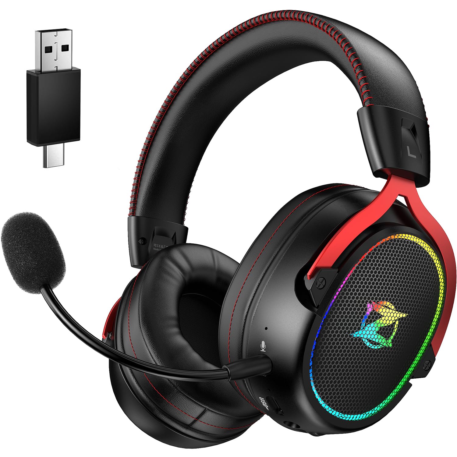 Ozeino 2.4GHz Wireless Gaming Headset für Pc, Ps4, Ps5, Mac, USB & Type-C Doppelanschlüsse Wireless Headset, Headset mit Mikrofon mit Geräuschunterdrückung, 25H+ Akkulaufzeit - Schwarz und Rot Schwarz & Rot Angebot bei HelloDeals