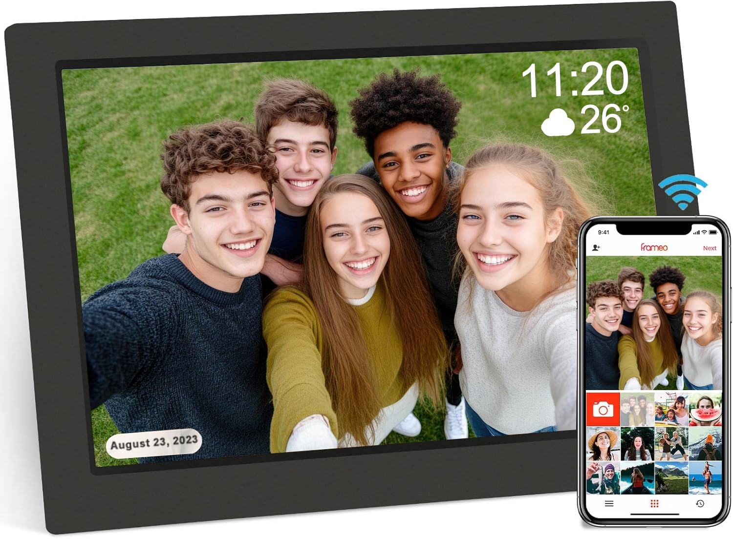 [Die Letzte Ausgabe] 10,1 Zoll WiFi Digitaler Bilderrahmen mit 16GB Karte, Elektronischer Bilderrahmen mit IPS Touch Screen, Auto-Rotate, Instant Photo und Video Sharing via Frameo App(Schwarz) Angebot bei HelloDeals