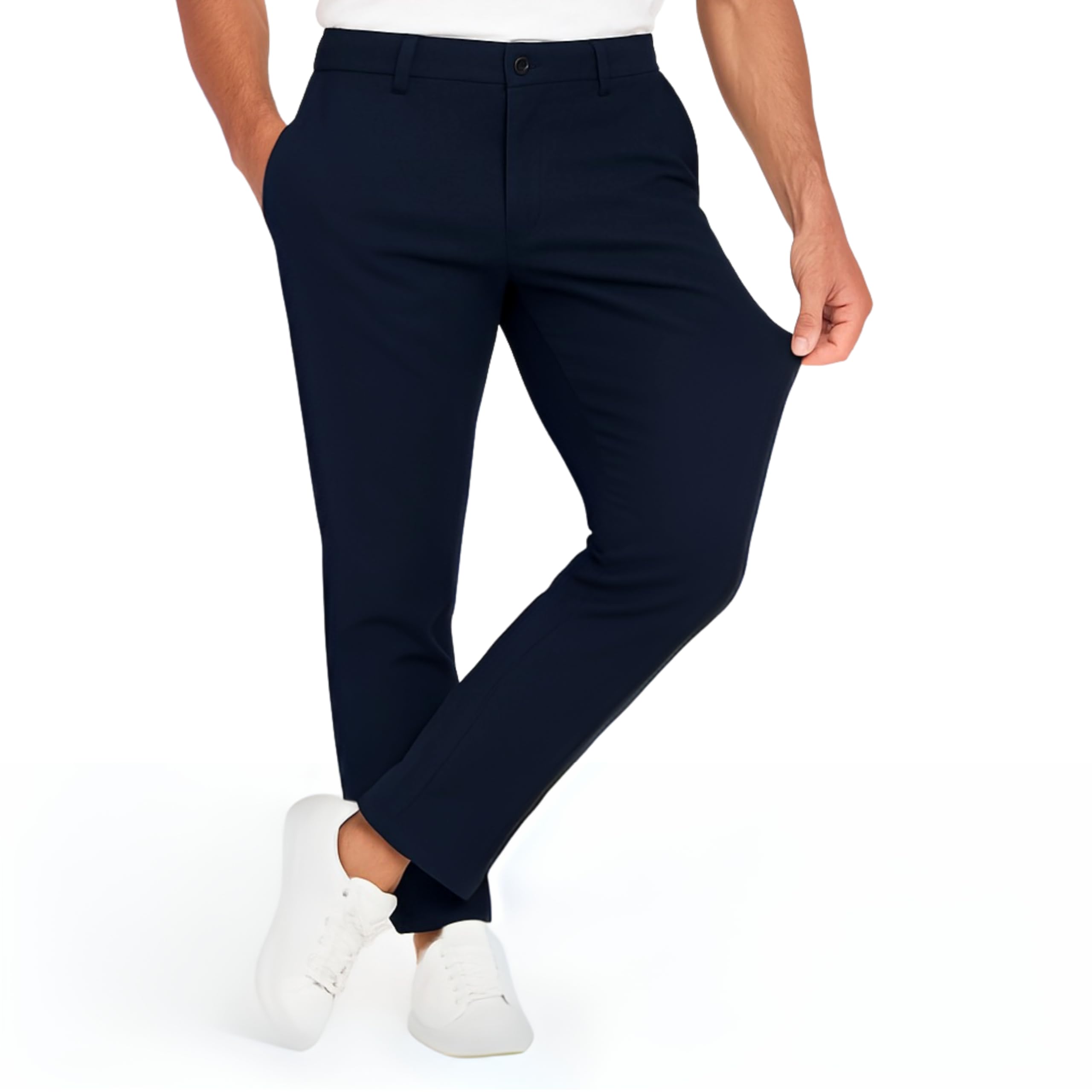 JACK & JONES Chino Hose Herren Slim Fit - Chinohose Männer aus Recyceltem Polyester - Klassische Performance Pants Herren Hose mit Stretch, Mid Rise, Umschlag-Saum 38W / 32L Navy Blazer Angebot bei HelloDeals