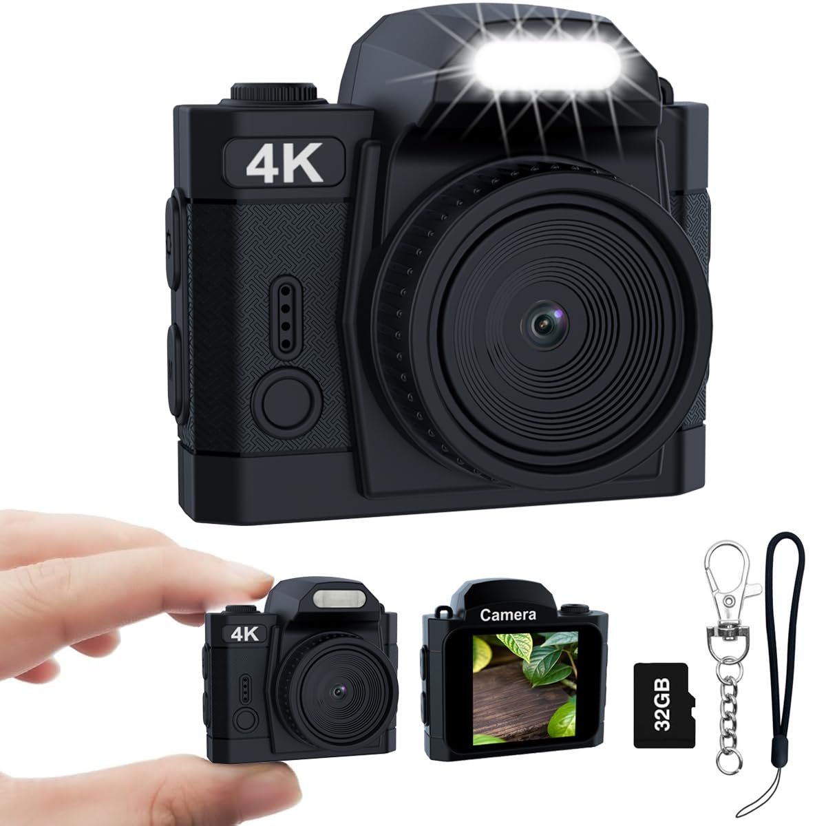 4K Mini Digitalkamera, HD 16MP Kamera 1,5-Zoll-IPS-Farbbildschirm，Portabler Videorecorder mit Monoreflex-geformtem CMOS-Sensor, 32GB Speicherkarte Angebot bei HelloDeals