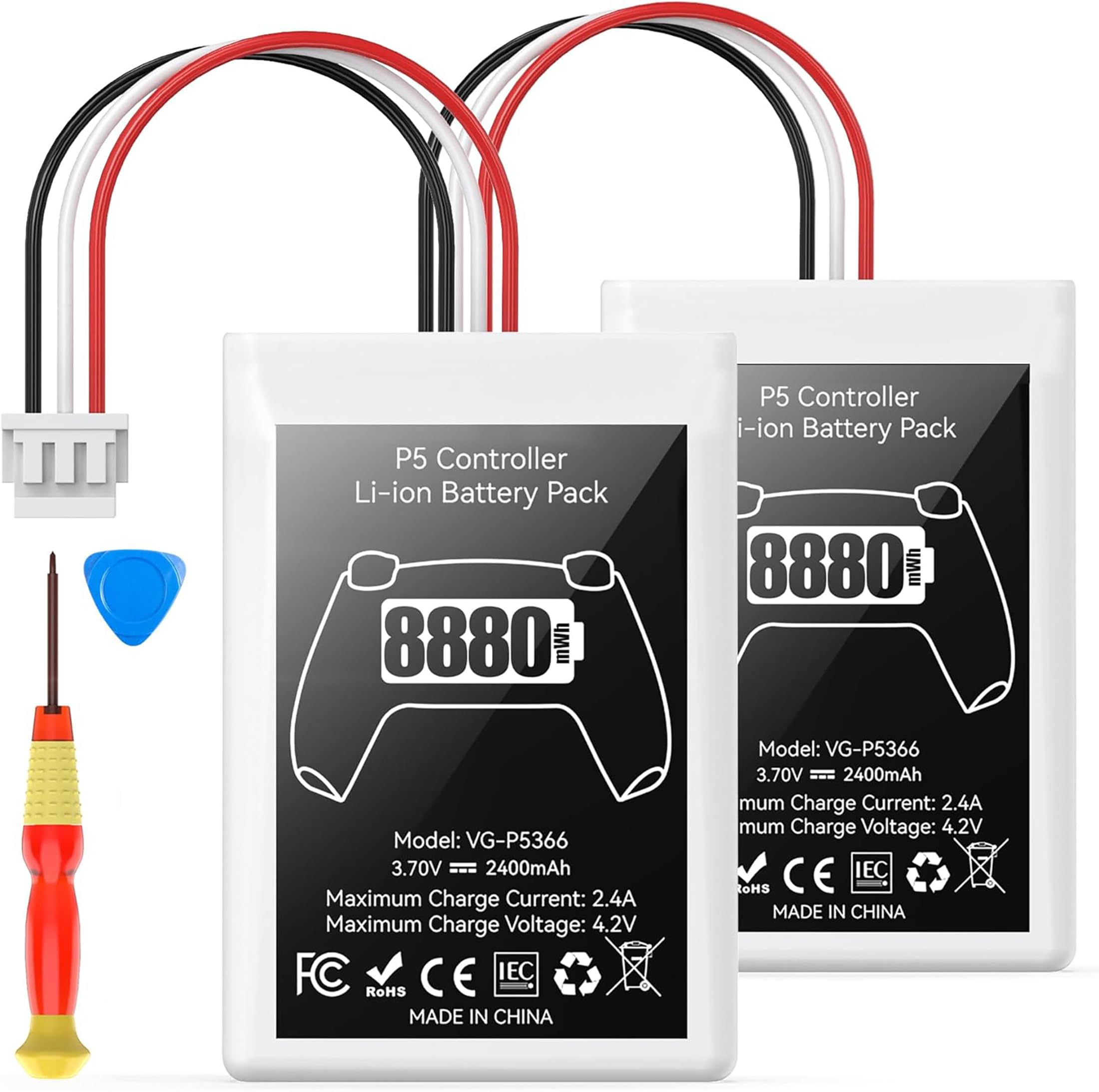PS5 Controller Battery Pack, 2 Stück 8880mWh Li-Ionen Akku mit hoher Kapazität für Sony PS5 Controller CFI-ZCT1W, 53% mehr Ausdauer (Kapazität), Sicherer PS5 Controller Akku Ersatz Angebot bei HelloDeals