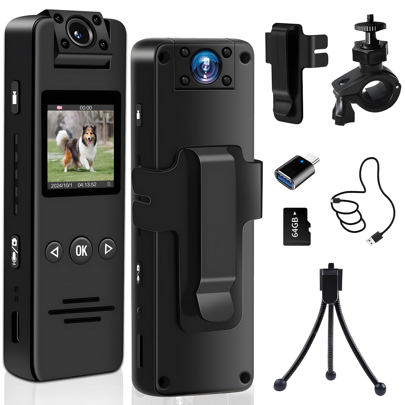 Mini Action Cam, 1080P HD & 180° Drehbarem Objektiv, Bodycam körperkamera mit 64 GB Speicherkarte und 120° Weitwinkel, Actionkamera mit Nachtsicht & Bewegungserkennung, mit Multifunctional Accessories Angebot bei HelloDeals