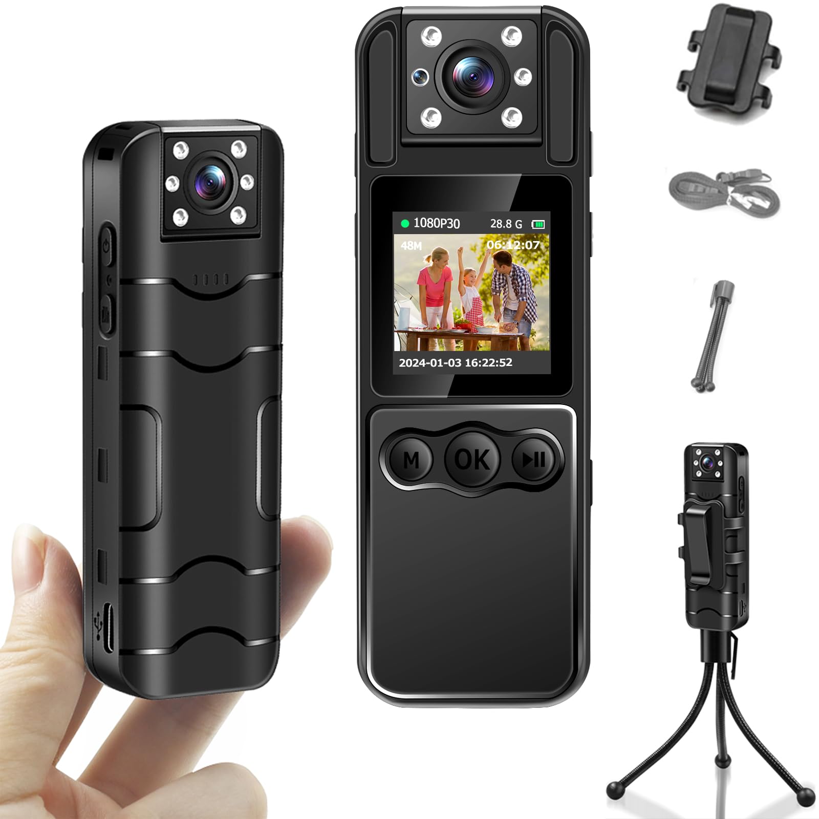 SecuraLen Bodycam Körperkamera Mini 1080P HD, 48MP Fotos, 1,3-Zoll Farbdisplay + OTG, 8h Akku, Nachtsicht, Bewegungserkennung, 120° Weitwinkel, Loop-Aufnahme Angebot bei HelloDeals