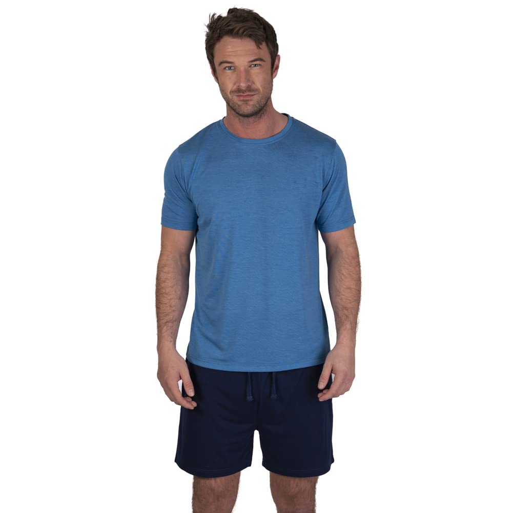 Light & Shade Herren-Pyjama Set mit Rundhalsausschnitt T-Shirt, Shorts und Hose L Pyjama-Set mit Rundhalsausschnitt und kurzen Hosen Blau Angebot bei HelloDeals