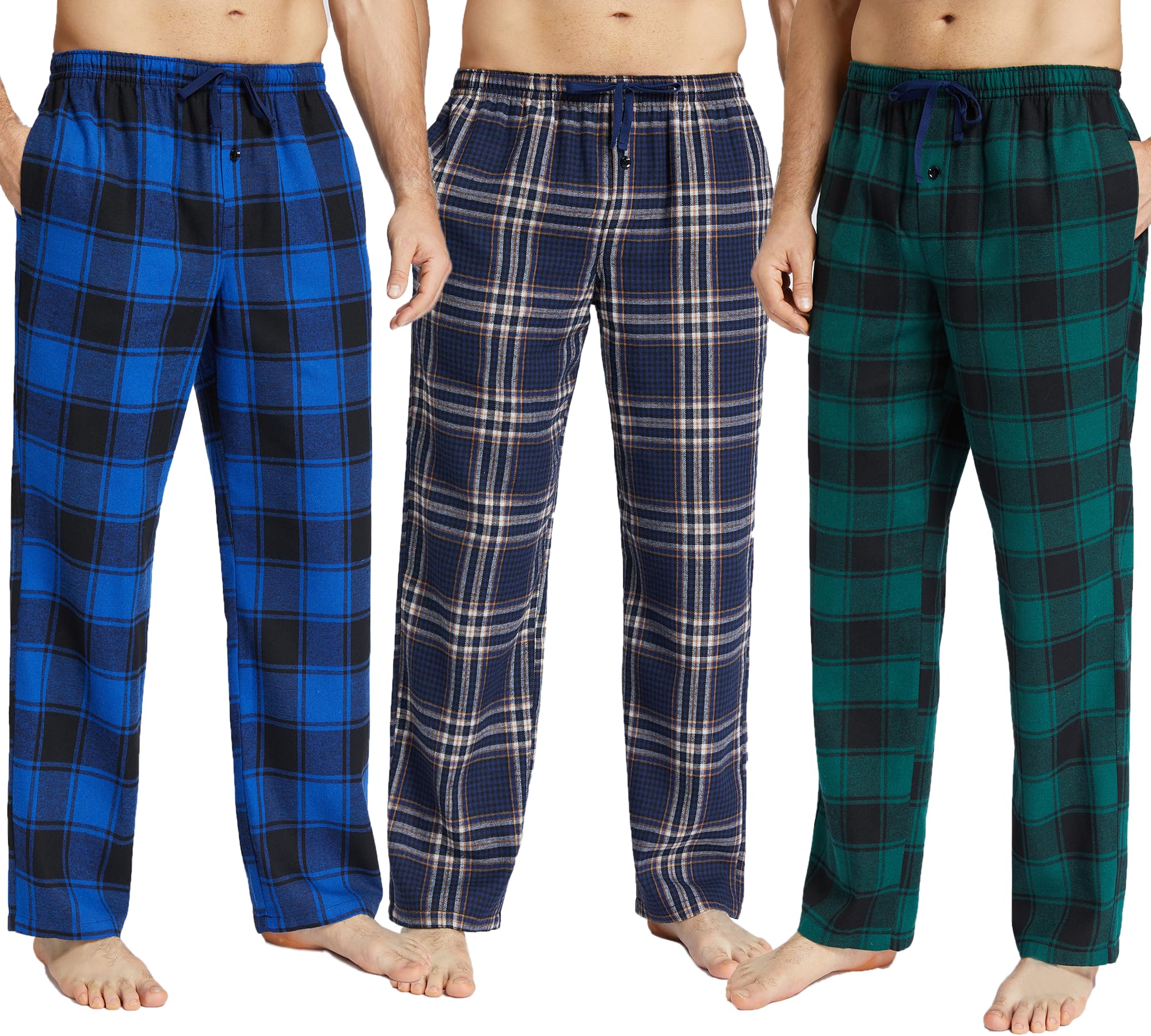 JupiterSecret Herren Pyjamahose Lang Schlafanzughosen für Herren Karierte Nachtwäsche 3er Packs Flanell 3er Pack - A M Angebot bei HelloDeals