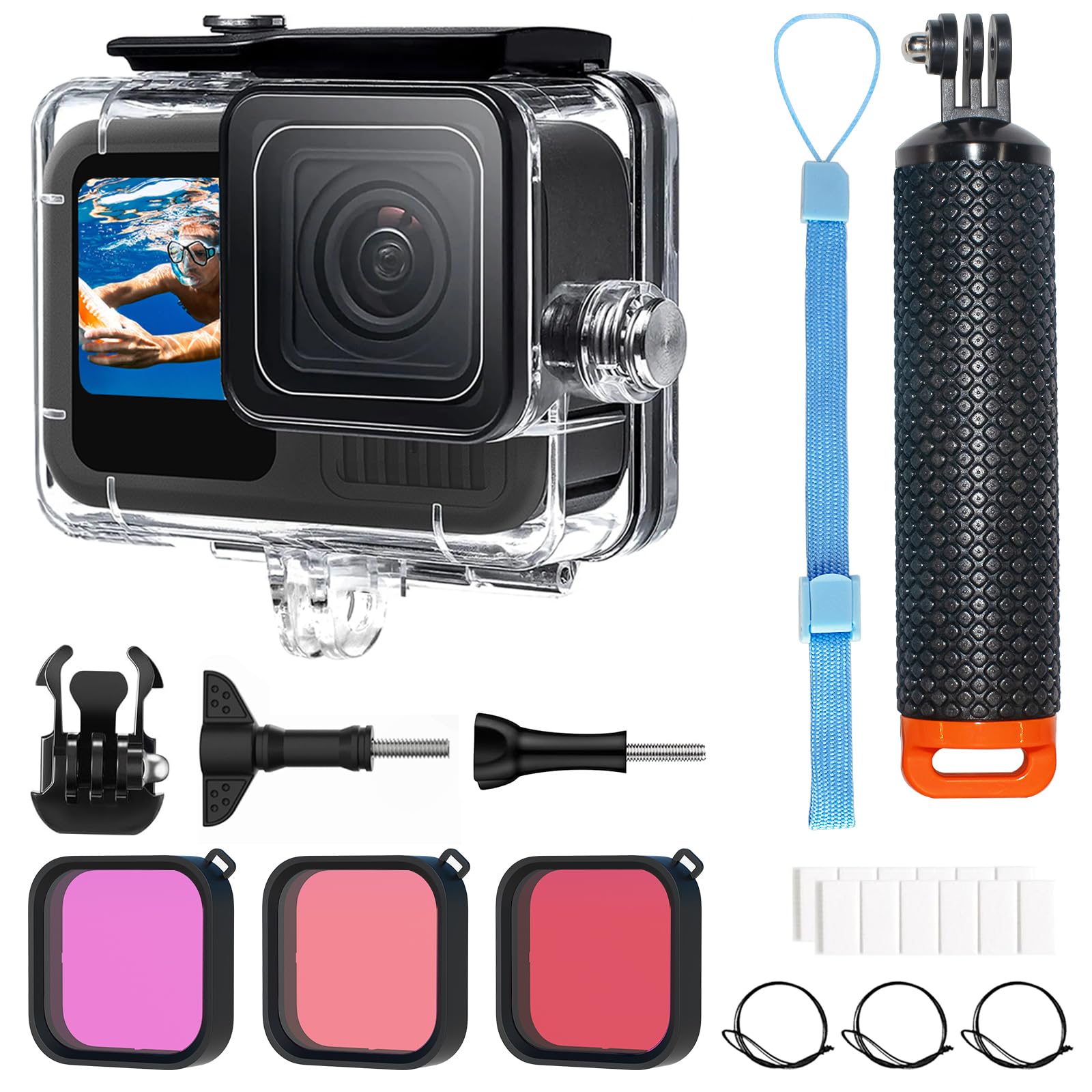OKFUN Wasserdichtes Gehäuse mit 3 Filtern für Go Pro Hero 13/Hero 12/Hero 11/Hero 10/Hero 9 Schwarz, 60 m/196 Fuß Unterwasser-Tauchgehäuse, Einbeinstativ, schwimmender Griff Angebot bei HelloDeals