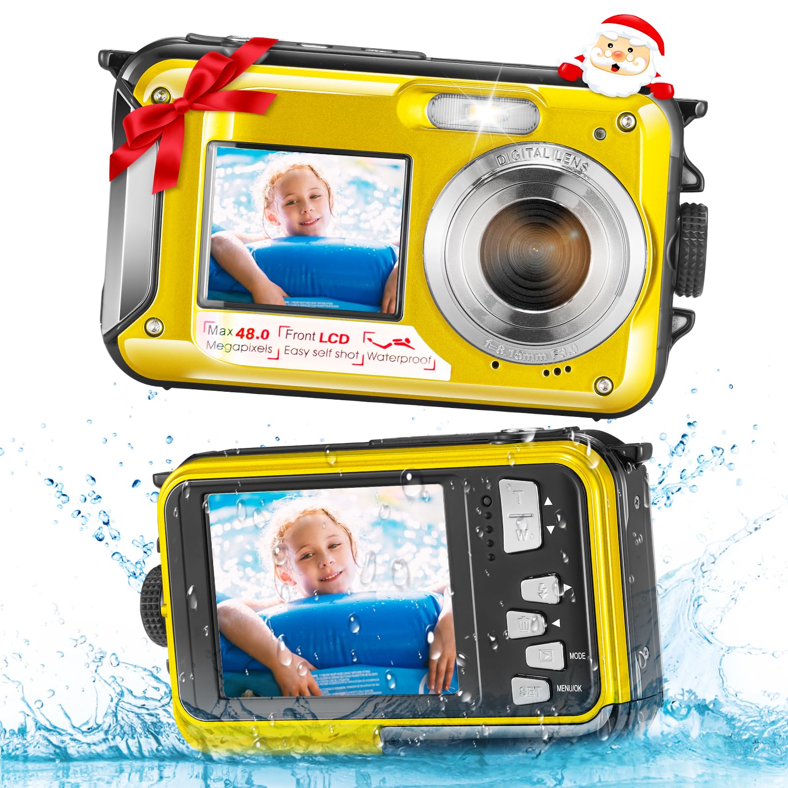 MINENICE Unterwasserkamera, 2.7K 48MP HD Autofocus Digitalkamera 16X 10FT Dual Screen wasserdichte Kamera Selfie Anti Shake Digital Zoom Schnorcheln für Schnorcheln Schwimmen Urlaub Gelb Angebot bei HelloDeals