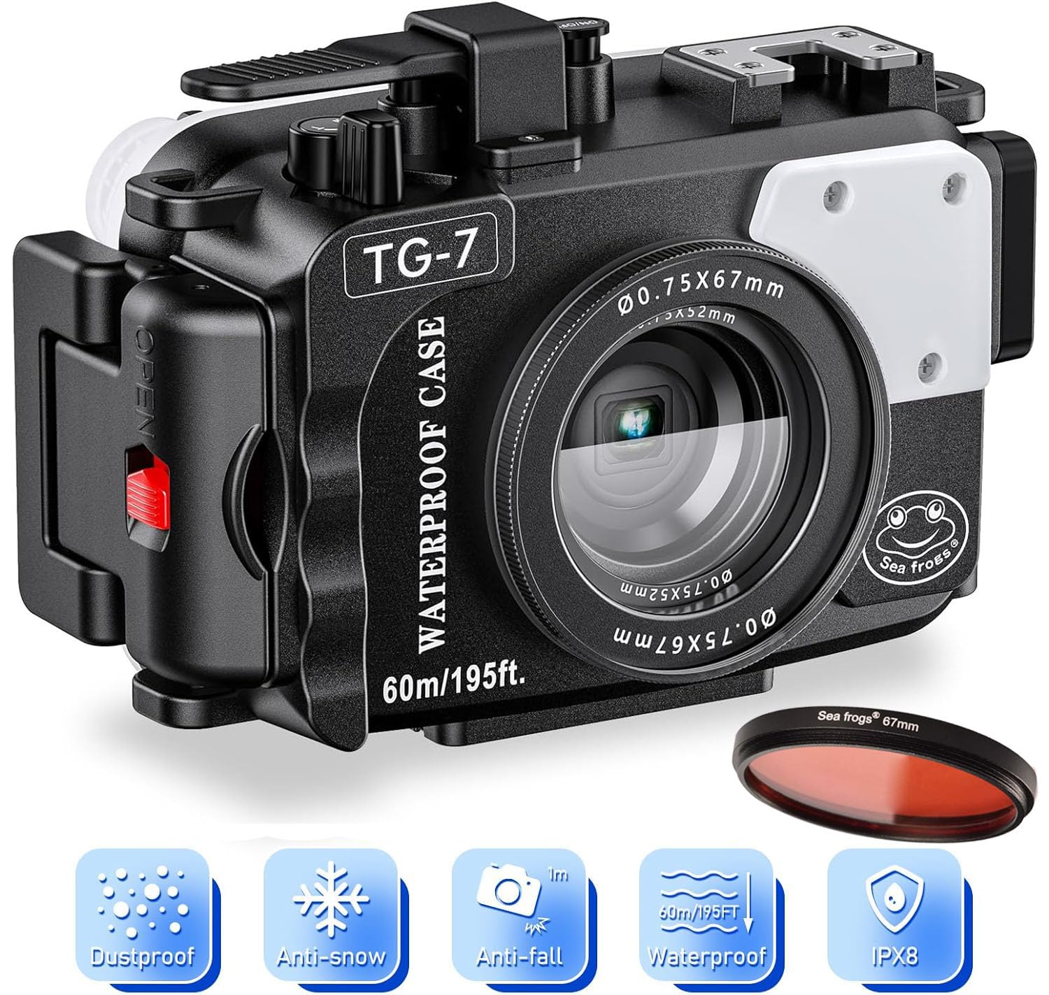 Sea frogs Unterwasser Kameragehäuse Kompatibel mit Olympus TG-7 IPX8 60m/196ft maximale Tauchtiefe wasserdichte Kamera Gehäuse für Tauchen, Surfen, Rudern, schwarz Angebot bei HelloDeals