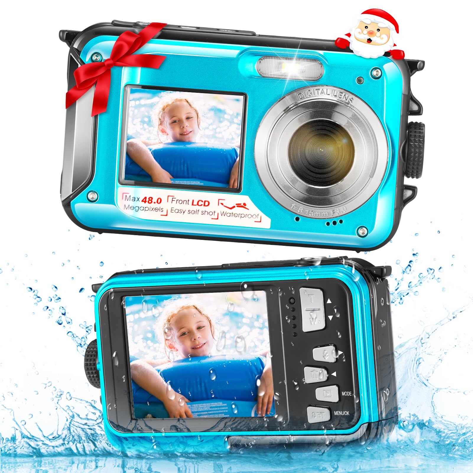 MINENICE Unterwasserkamera, Digitalkamera HD 2.7K 48MP 10FT Kamera Wasserdicht Dual Screen wasserdichte Kamera Anti Shake 16X Digital Zoom Schnorcheln Digitalkamera für Schnorcheln Schwimmen blau Angebot bei HelloDeals