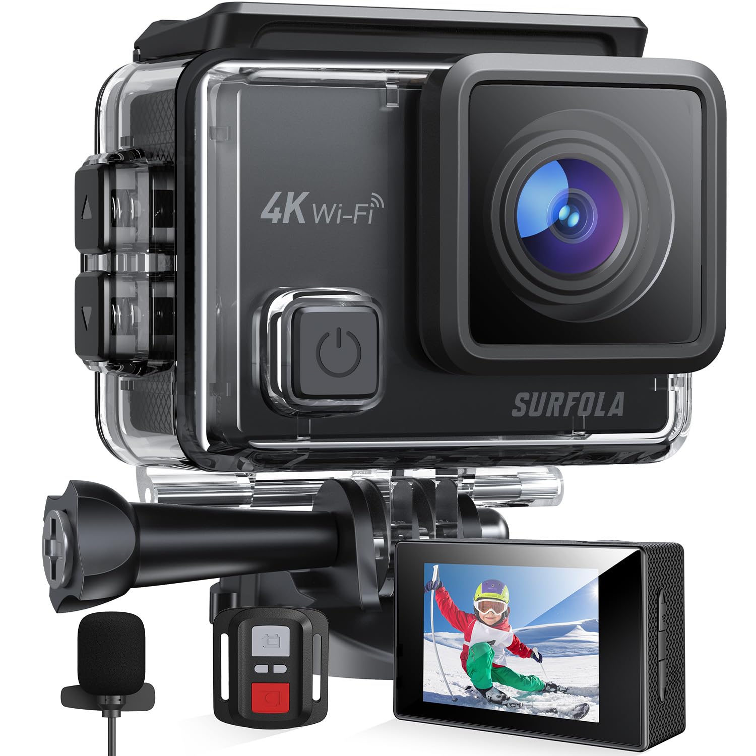 Surfola Action Cam 4K, Unterwasserkamera 40M Wasserdicht 20MP EIS Bildstabilisierun 170° Weitwinkel Helmkamera WiFi Angebot bei HelloDeals