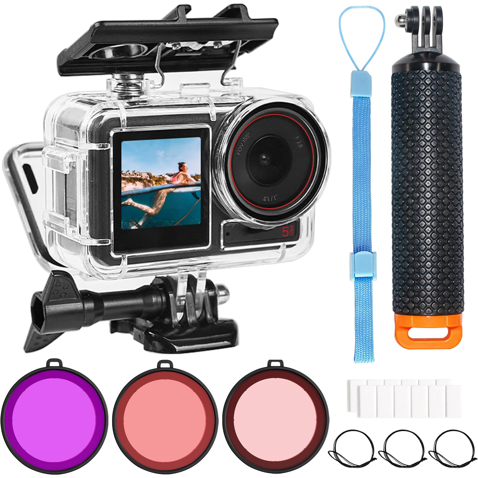 OKFUN 164FT/50M Unterwasser-wasserdichtes Gehäuse mit 3er-Pack Filtern für DJI OSMO Action 5 Pro Action 4 Action 3, schützende Tauchschale, Einbeinstativ, schwimmender Handgriff, Stangenstab Angebot bei HelloDeals