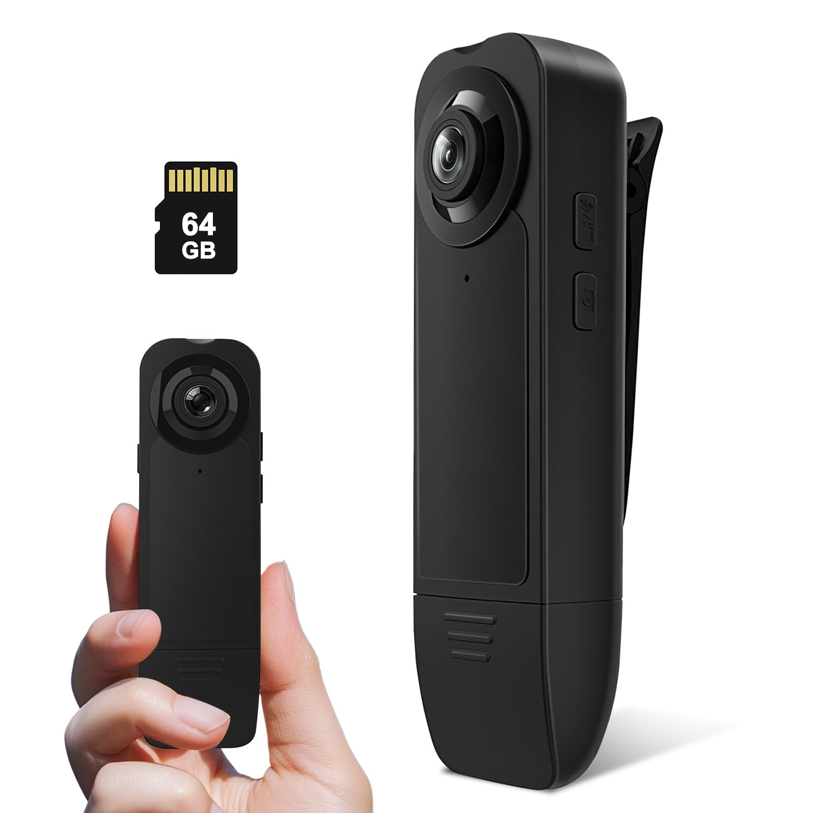 Bodycam, Mini Körperkamera mit Audio- und Videoaufzeichnung mit 64GB Speicherkarte, 1080P HD Große Weitwinkel mit Rückenclip, Nachtsicht-Bewegungserkennung für tägliche Aufzeichnung/Service (A18) Angebot bei HelloDeals