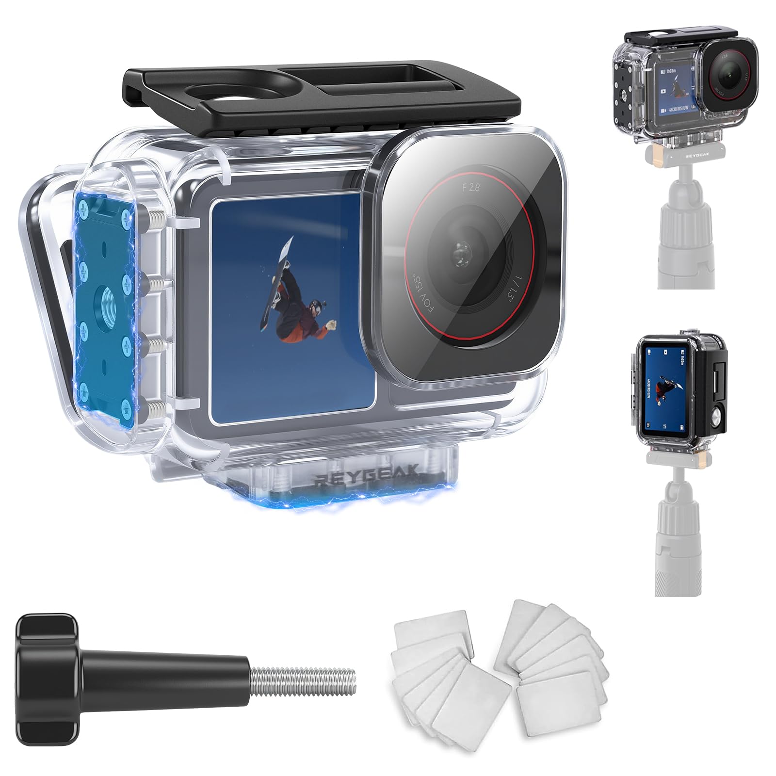 REYGEAK Wasserdichtes Gehäuse für Osmo Action 5 Pro/Action4/3, 40 m Tauch-Schutzhülle für DJI Osmo Action 4/3 Action 5/4/3 Magnetische Adapterhalterung ,Antibeschlagfolie Angebot bei HelloDeals