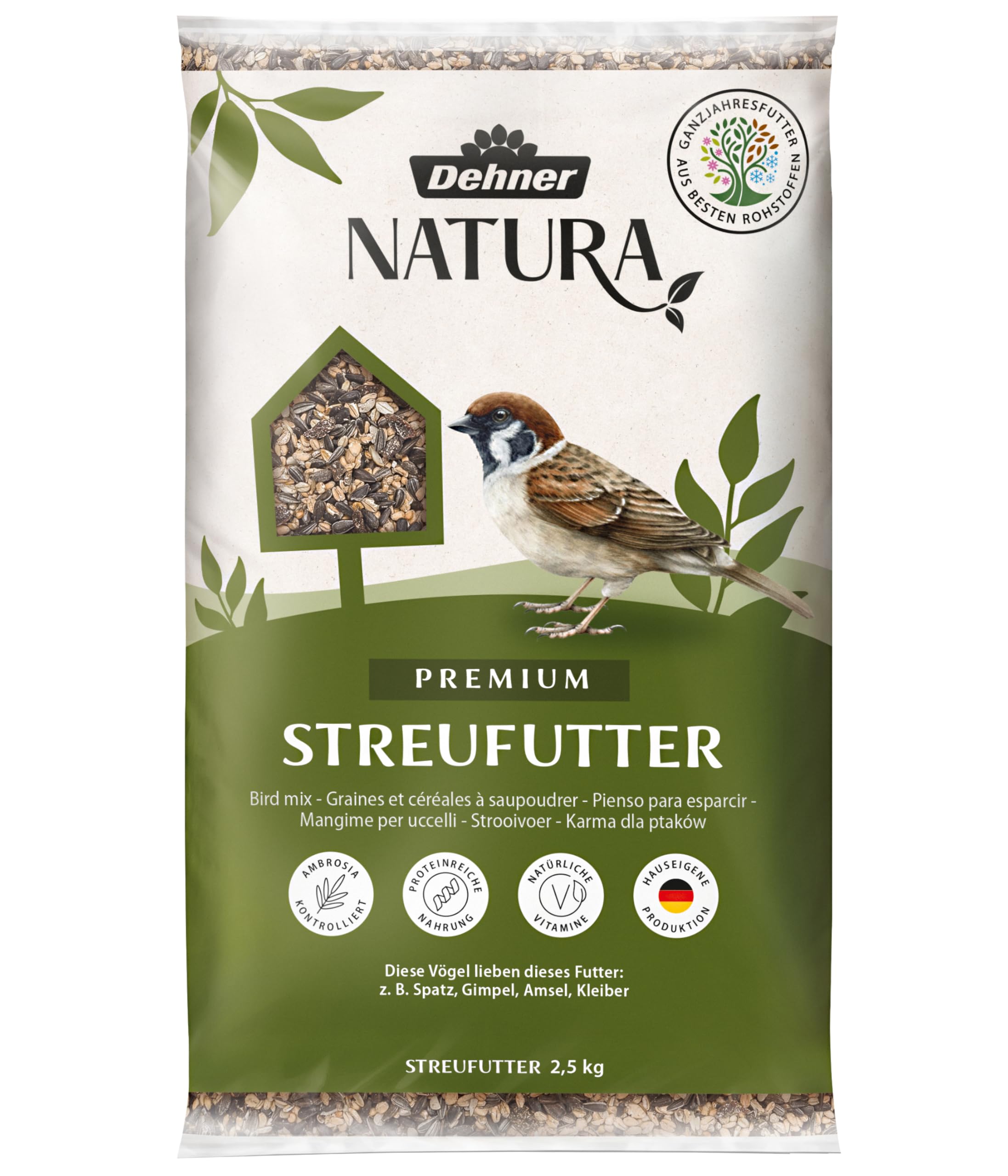 Dehner Natura Premium Wildvogelfutter, Streufutter, Ganzjahresfutter proteinreich / energiereich, hochwertiges Vogelfutter für Wildvögel, 2.5 kg Saaten 2.5 kg (1er Pack) Angebot bei HelloDeals