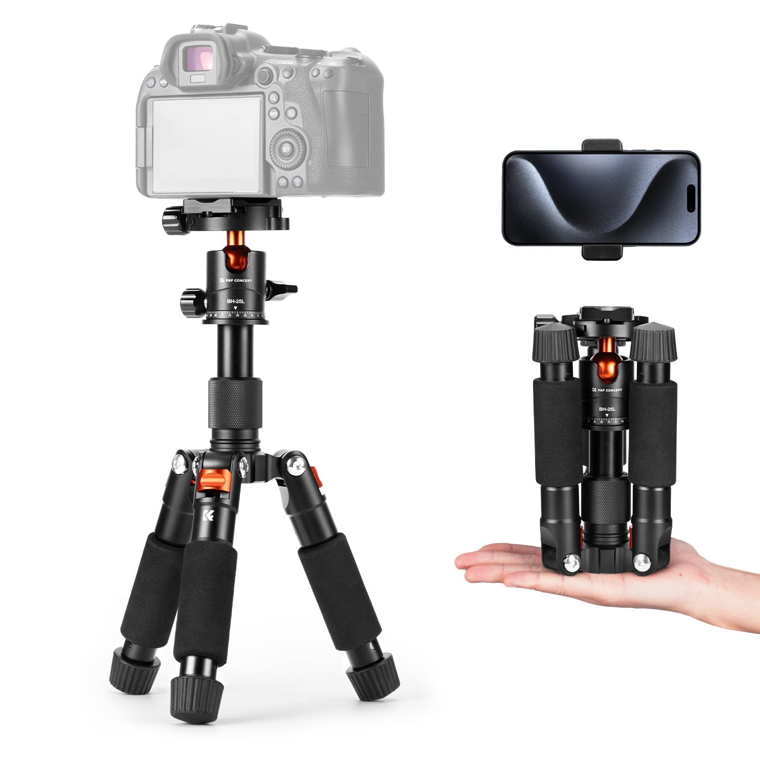 K&F CONCEPT Mini Stativ,kompaktes KameraStativ mit 360° Kugelkopf,52 cm Desktop Stativ,Tischstativ mit Handyhalterung, Tripod für Canon g7x/Sony/Nikon/Fujifilm,Max Belastung bis 6kg,S225A1+BH-25 Angebot bei HelloDeals