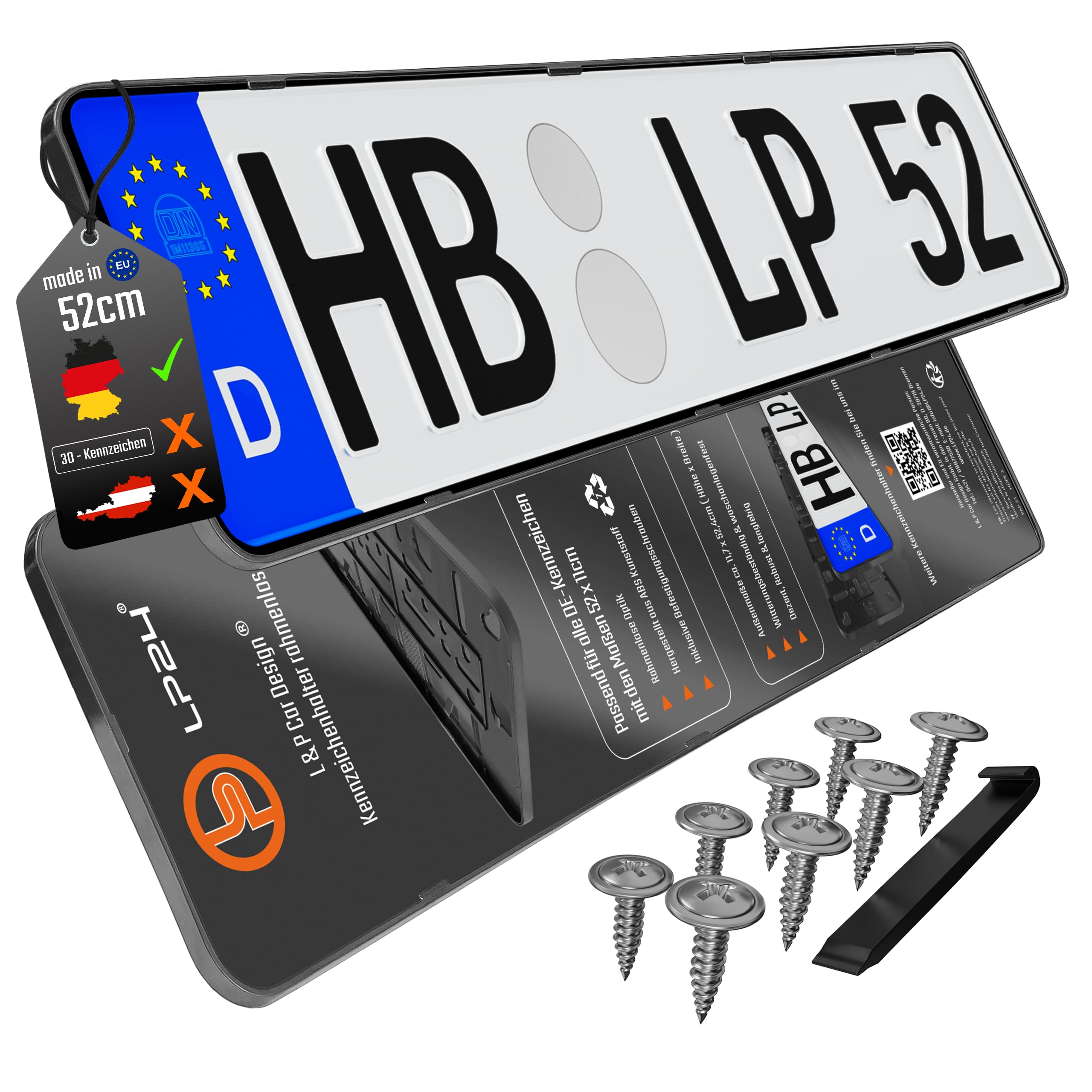 Kennzeichenhalter Rahmenlos Nummernschildhalterung 520x110mm inkl. 8 Schrauben [dezent & sicher] rahmenlose Kennzeichenhalterung Auto Nummernschildhalter Kennzeichen Halterung pkw schwarz 2 Stück 1-Standard 520x110mm Angebot bei HelloDeals