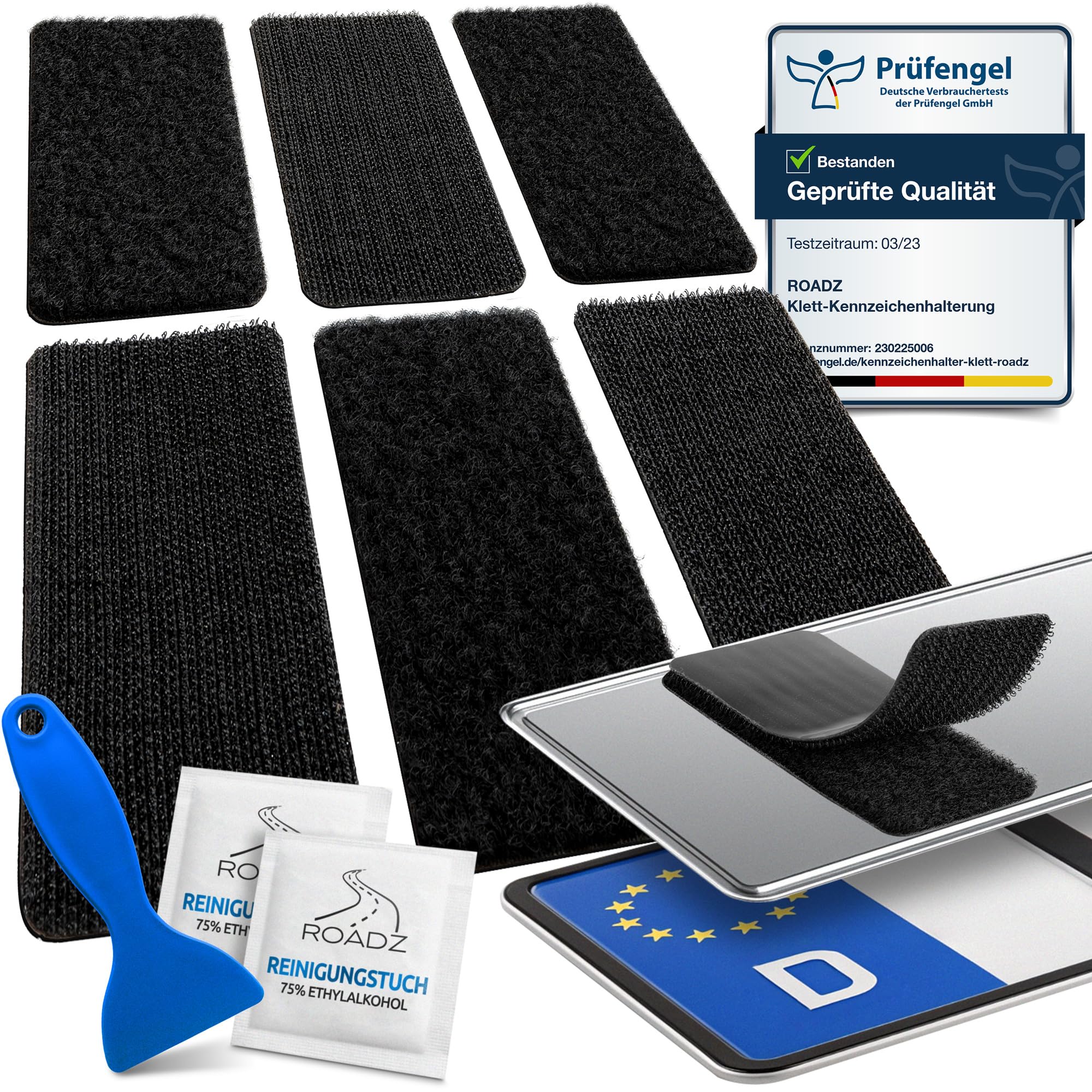 ROADZ® Kennzeichenhalter Klett - BOMBENFESTER Halt - Kennzeichenhalter Rahmenlos - wetterfest für Auto & Motorrad 2er-Set - unsichtbare Kennzeichenhalterung für 1 Fahrzeug - Nummernschildhalterung XS Angebot bei HelloDeals