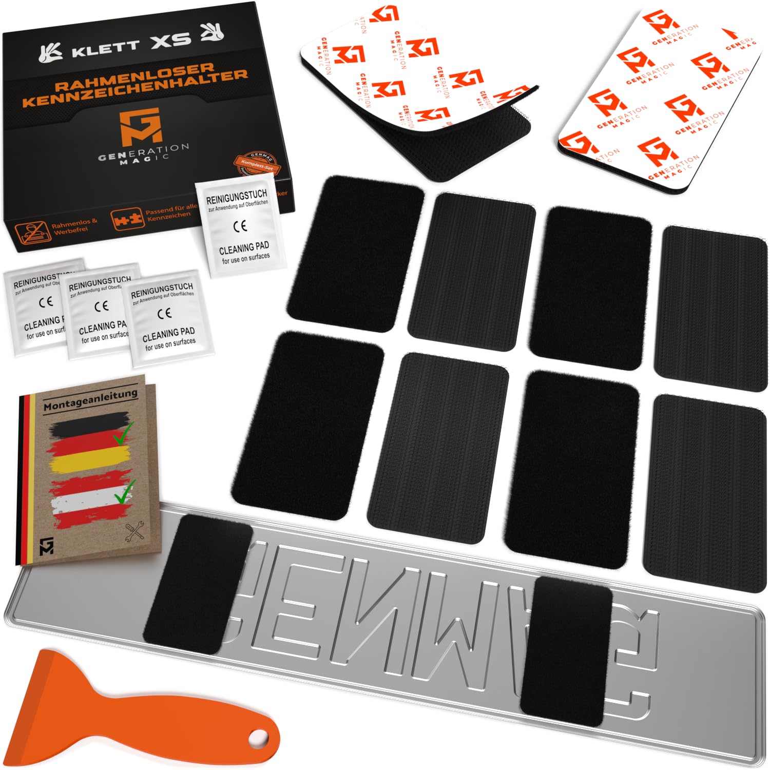 GENMAG® Klett Kennzeichenhalter Rahmenlos [Extra-Stark & Universal] Auto & Motorrad Kennzeichenhalter Klett für alle Kennzeichen | Wetterfeste rahmenlose Kennzeichenhalter Österreich & Deutschland Für 2x Kennzeichen - UNIVERSAL Angebot bei HelloDeals