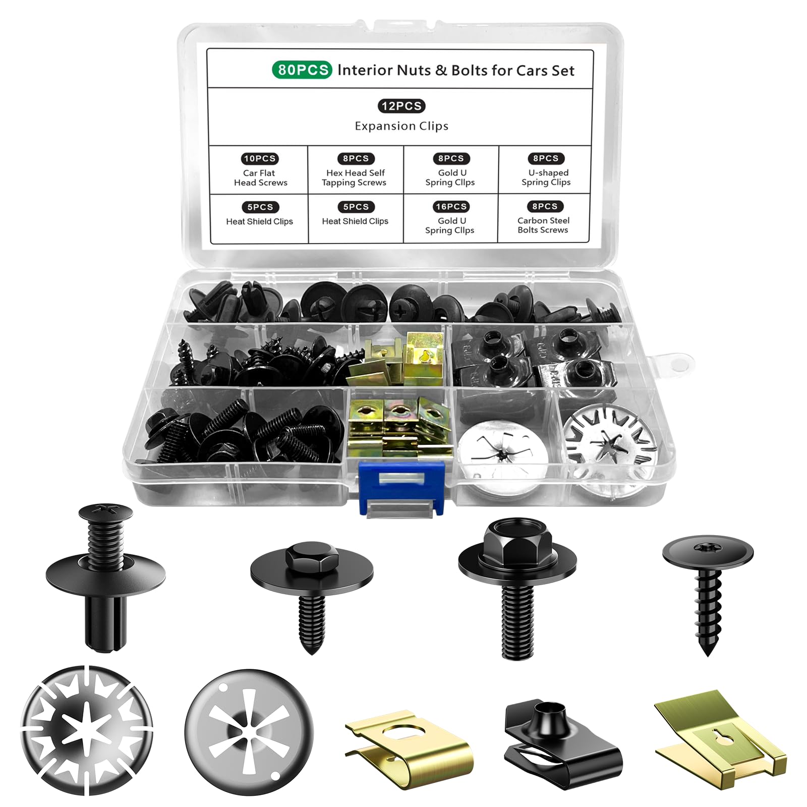 BREANIFULL 80 Stück Auto Befestigung Clips Auto Befestigungsbox Set mit Klemmscheiben Hitzeschutzblech Karosserieschrauben Set Blechmutter Schraube Mutter Clip Kit für Befestigen & Reparieren Autoteil Angebot bei HelloDeals