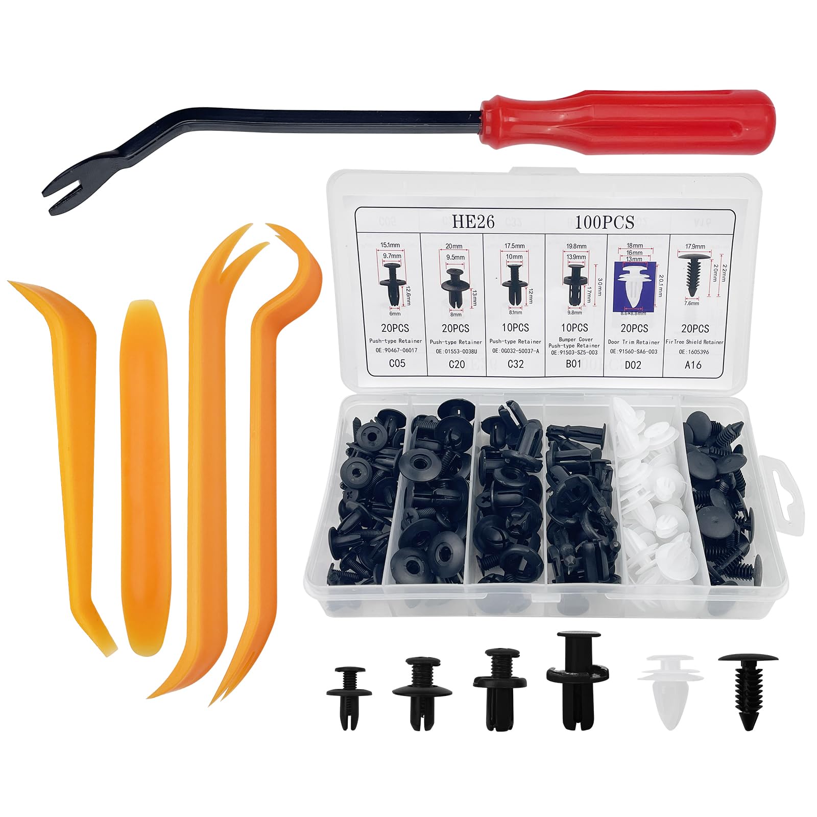 Baxcdyswe 100 Stück Befestigungsclips Auto, Universal Spreiznieten, Clips Auto, Befestigung, Kfz Clips Set, Verkleidung, 6 Arten Türverkleidung + 4 Lösewerkzeug Zierleistenkeile + 1 Hebelwerkzeug Angebot bei HelloDeals