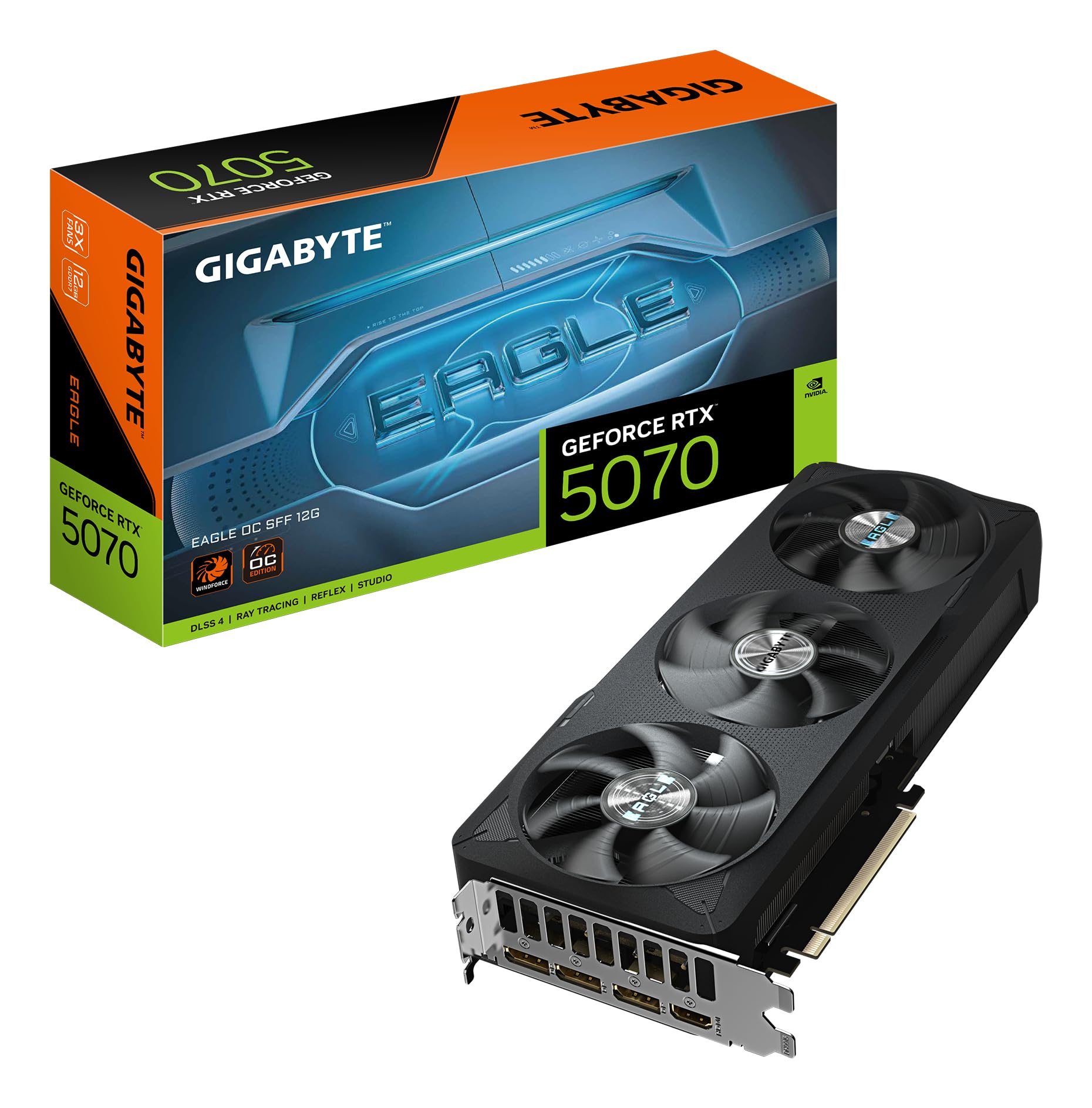Gigabyte GeForce RTX 5070 Eagle OC SFF 12G Grafikkarte - 12GB GDDR7, 192 Bit, PCI-E 5.0, 2587 MHz Core Clock, 3 x DP 2.1b, 1 x HDMI 2.1b, NVIDIA DLSS 4, GV-N5070EAGLE OC-12GD Full-Height/Full-Length (FH/FL) Angebot bei HelloDeals