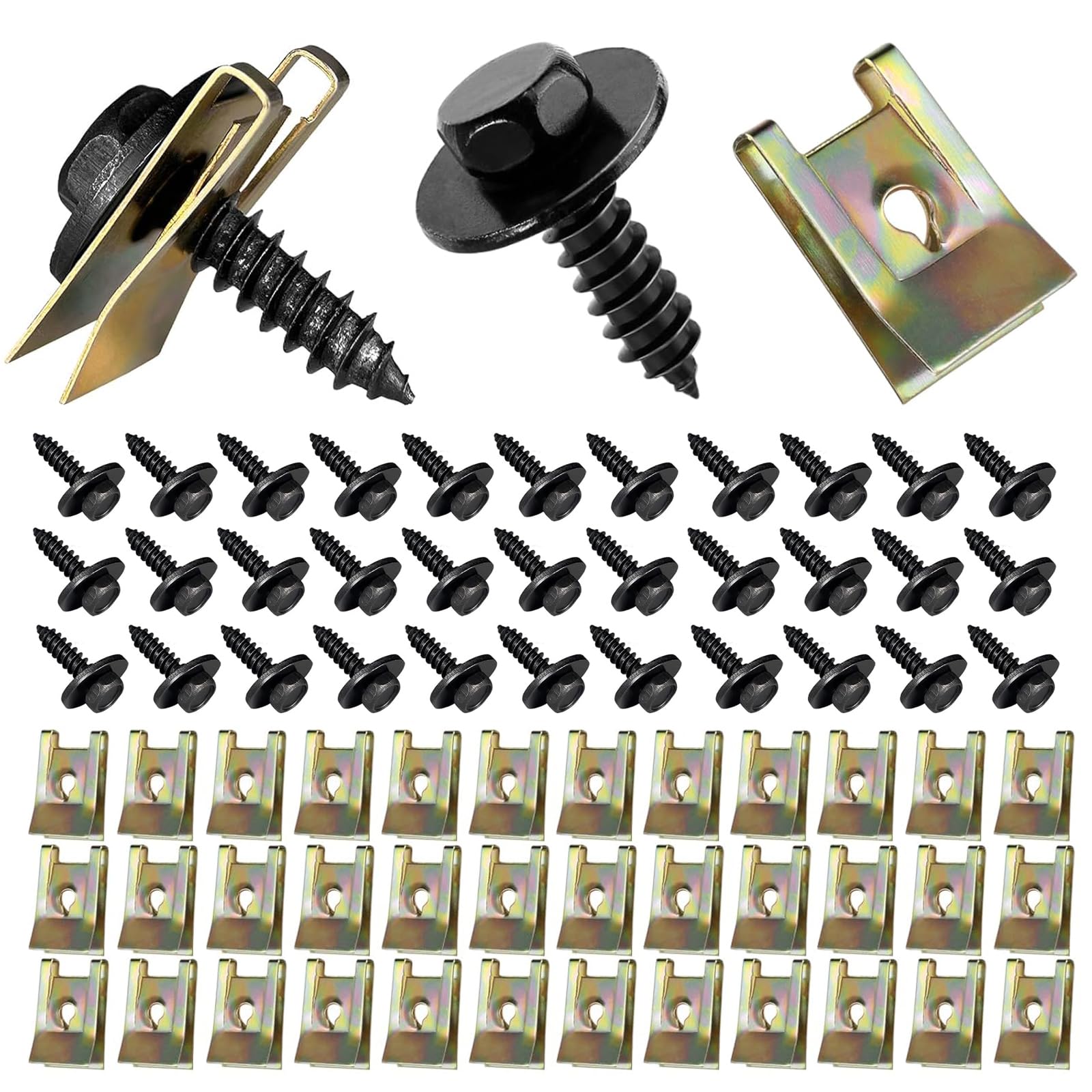 100 PCS Karosserieschrauben, Mutter Clip Kit, 50 Sätze Blechschrauben, Blechmuttern, U Typ Karosserieschrauben, Blechmutter Schraube, Otflügelclip Blechmuttern Befestigung Clips Für Auto Angebot bei HelloDeals