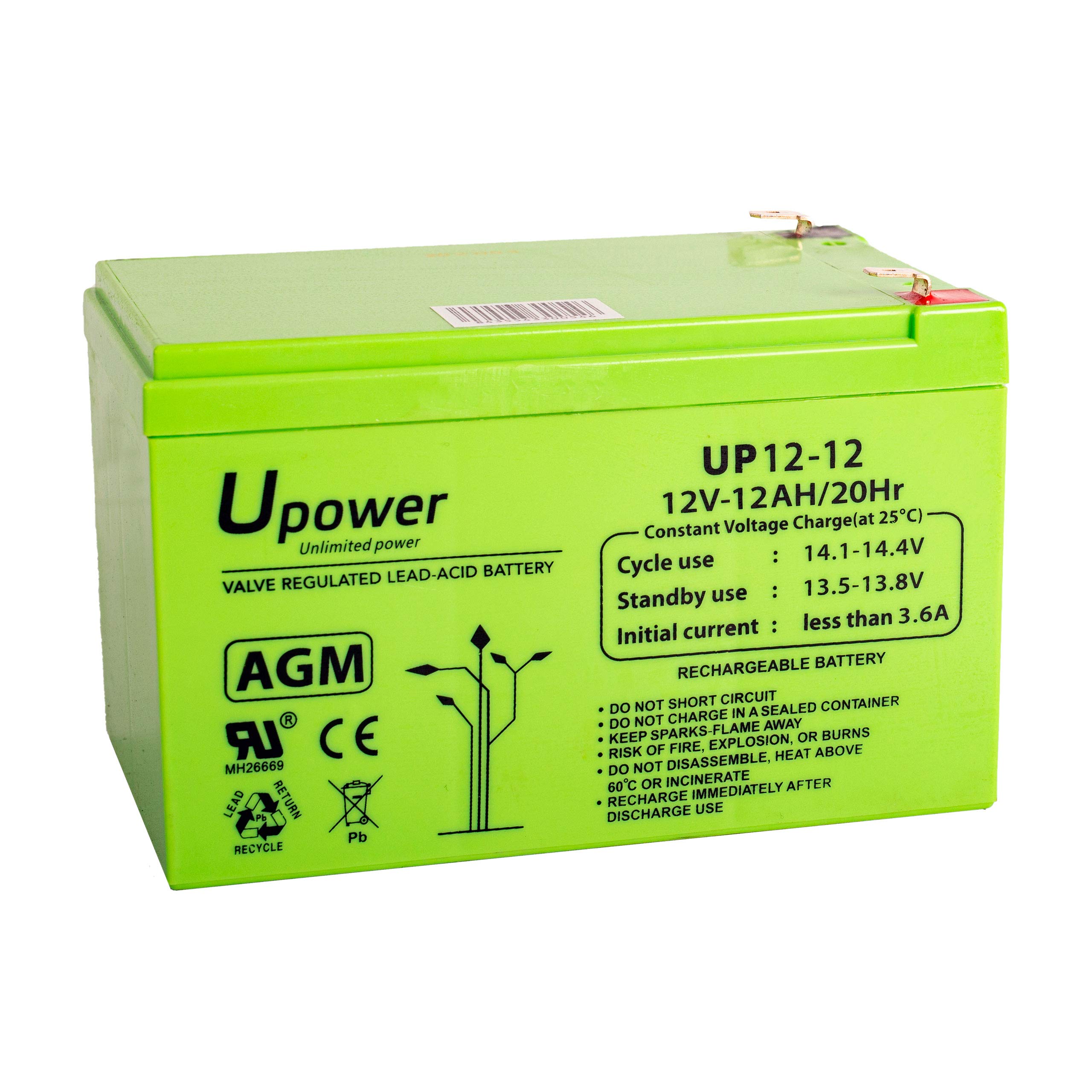 U-Power - Hermetische AGM-Blei-Säure-Batterie 12Ah 12V - Akkus Faston F2 6.3mm 12V 12Ah Angebot bei HelloDeals