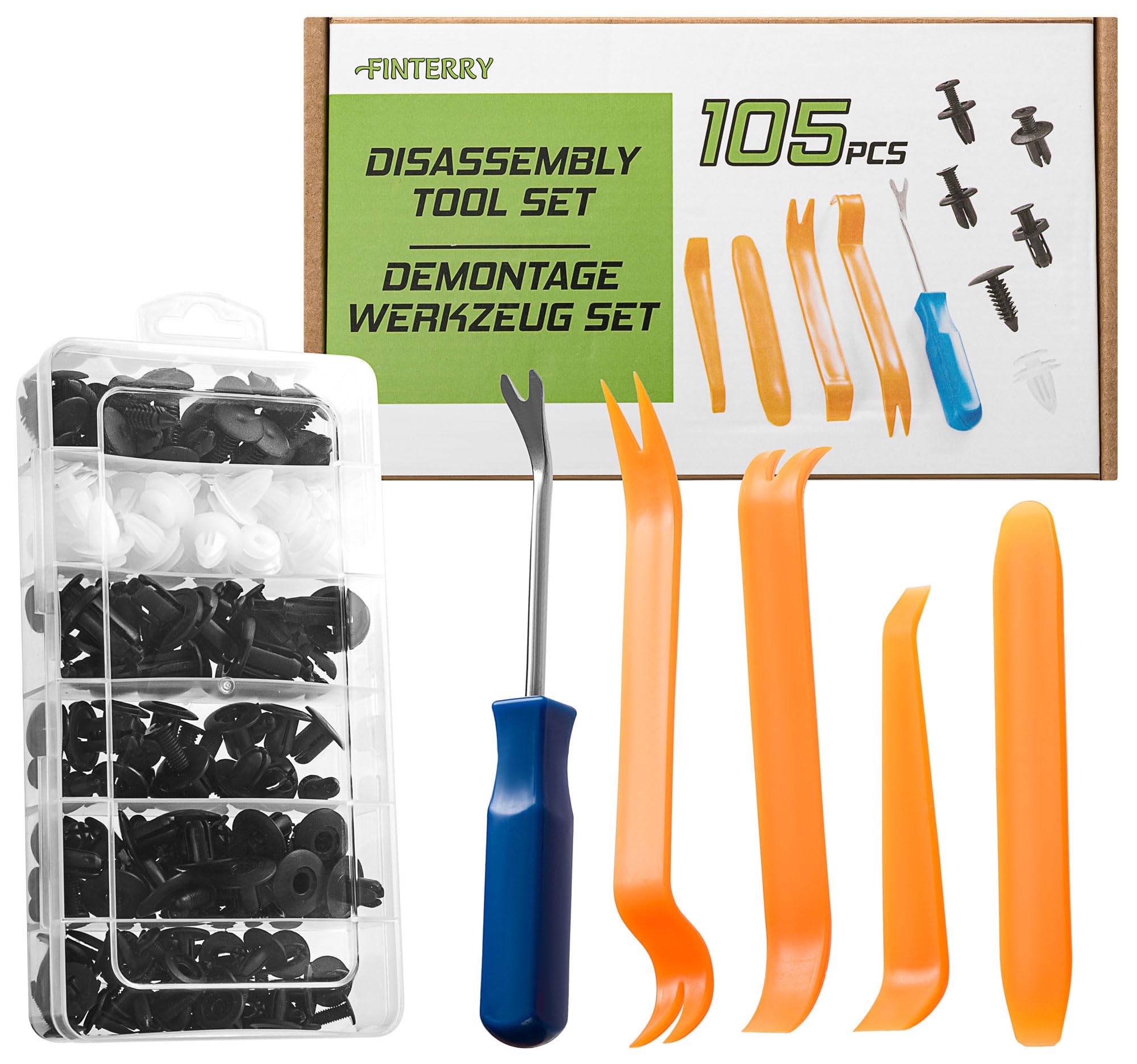 Befestigungsclips Auto + KFZ Werkzeug Set zur Demontage, 100 Stück Karosserie Clips Kunststoff Spreiznieten für Autos mit 5x Hebelwerkzeug Clips mit Hebelwerkzeug Angebot bei HelloDeals