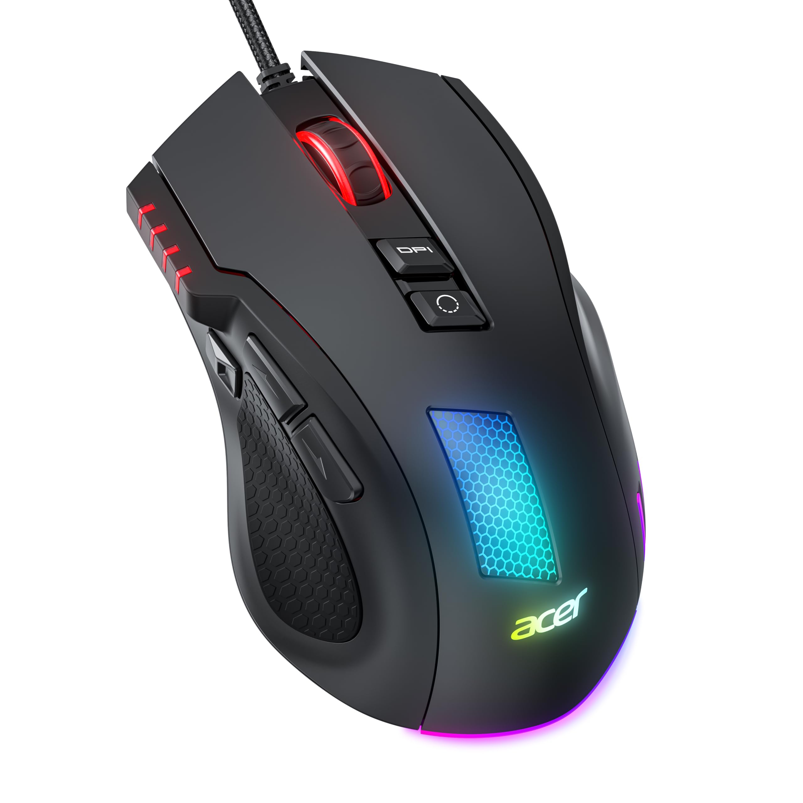 acer Gaming Maus mit Kabel 12800 DPI, Wired Computer Mouse Gaming mit Treiber, 1000Hz Abfragerate und 8 Programmierbare Tasten, Schnellfeuertaste und RGB-Leuchten, PC Maus Gaming Ideal für PC/Laptop Angebot bei HelloDeals