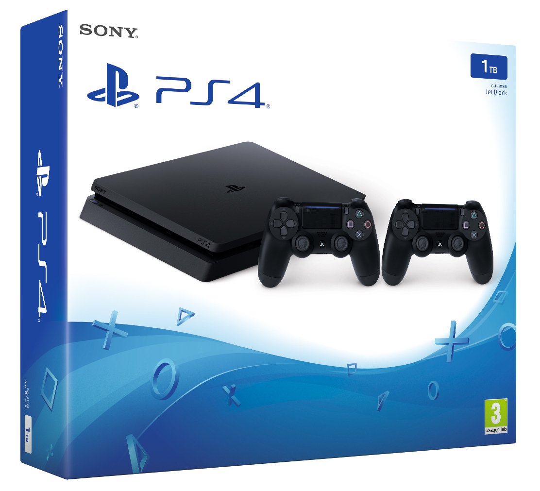 PlayStation 4 - Konsole (1TB, schwarz, slim) inkl. 2. DualShock Controller Angebot bei HelloDeals